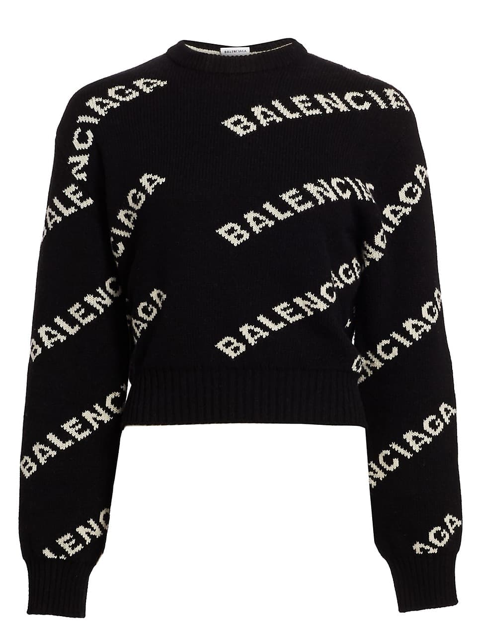 Intarsia Logo Cropped Crewneck Sweater - Image 1