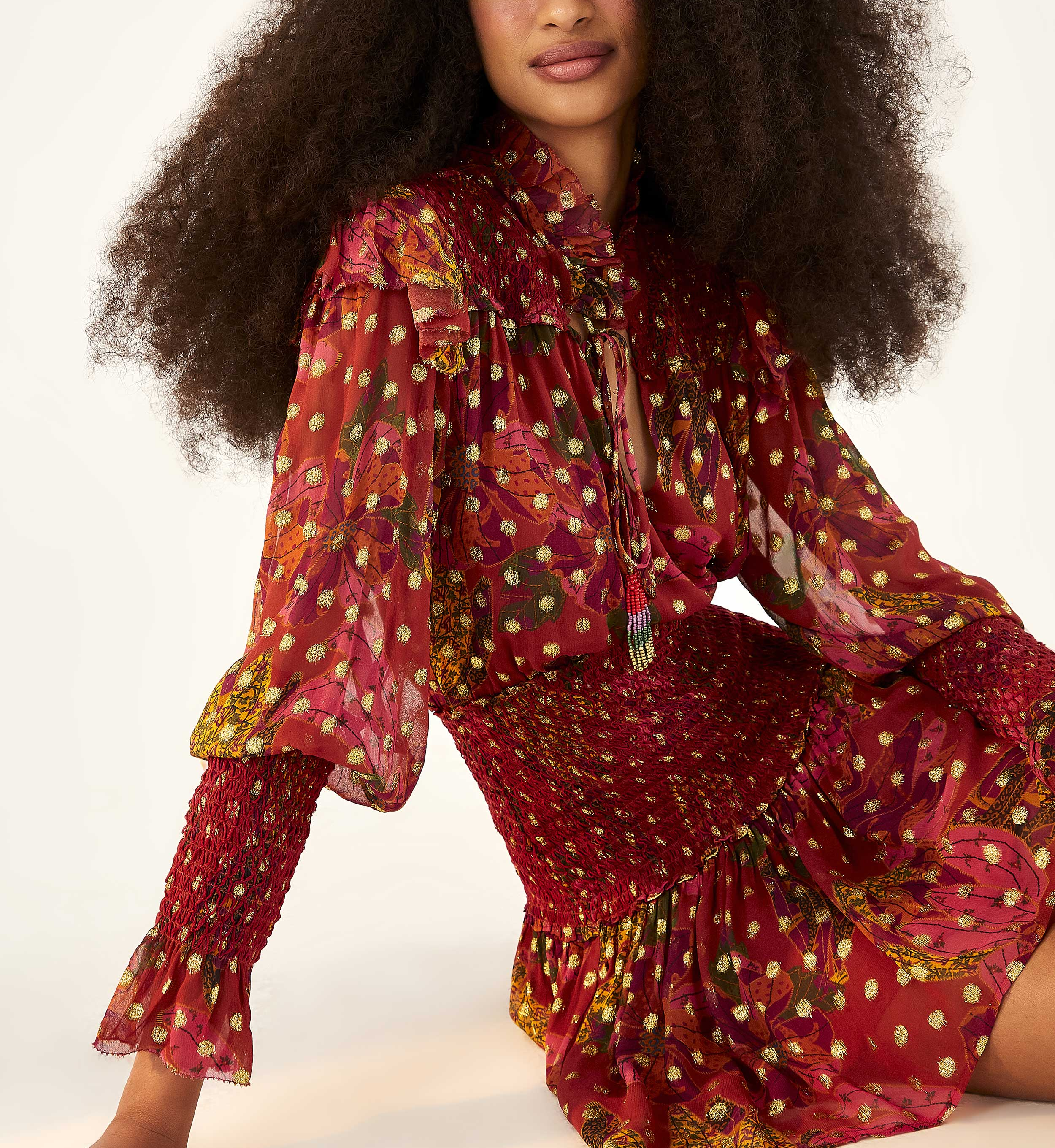 Banana Flowers Smocked Mini Dress - Image 1