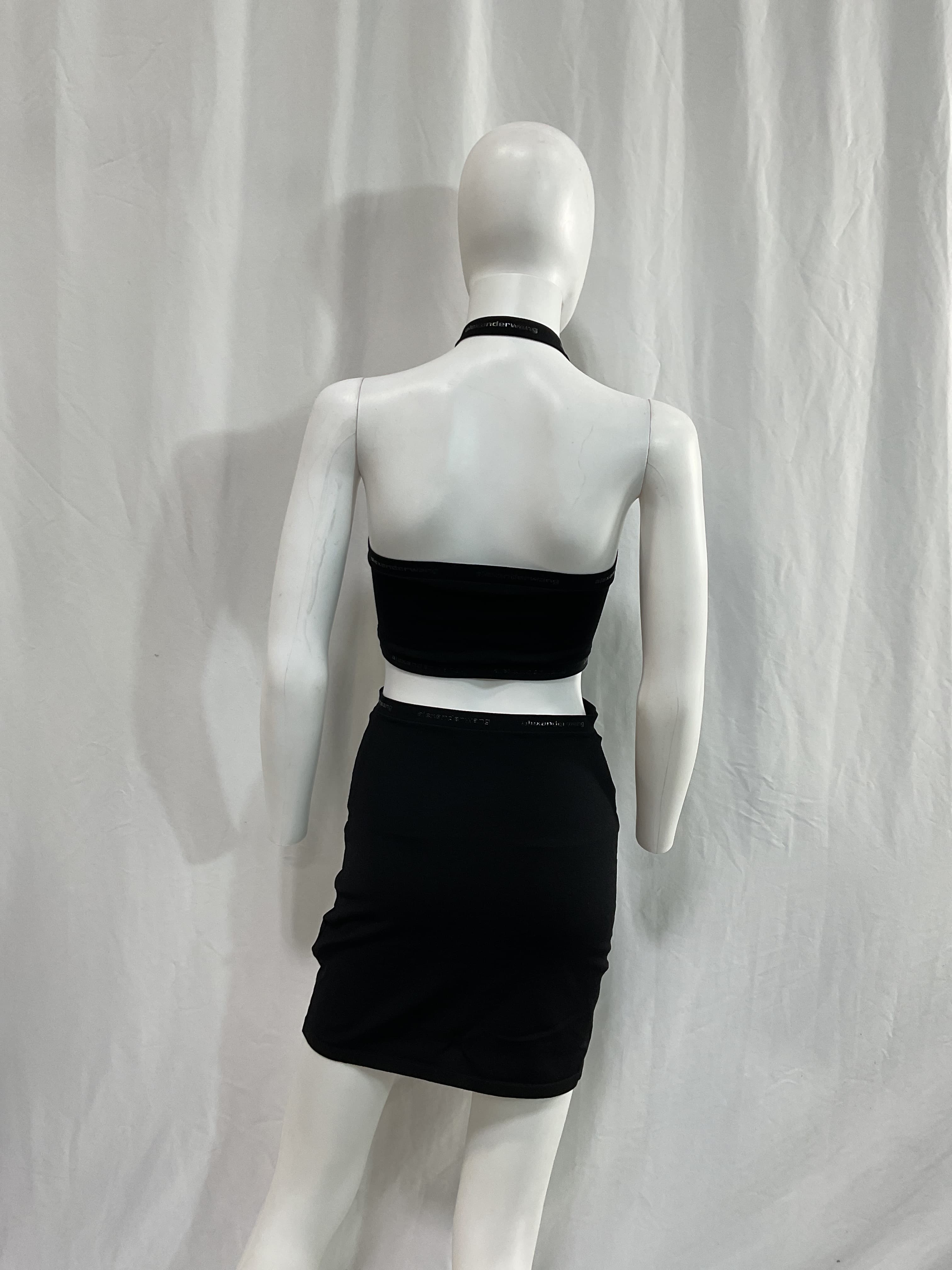 Criss Cross Logo Halter Dress In Black - Image 2