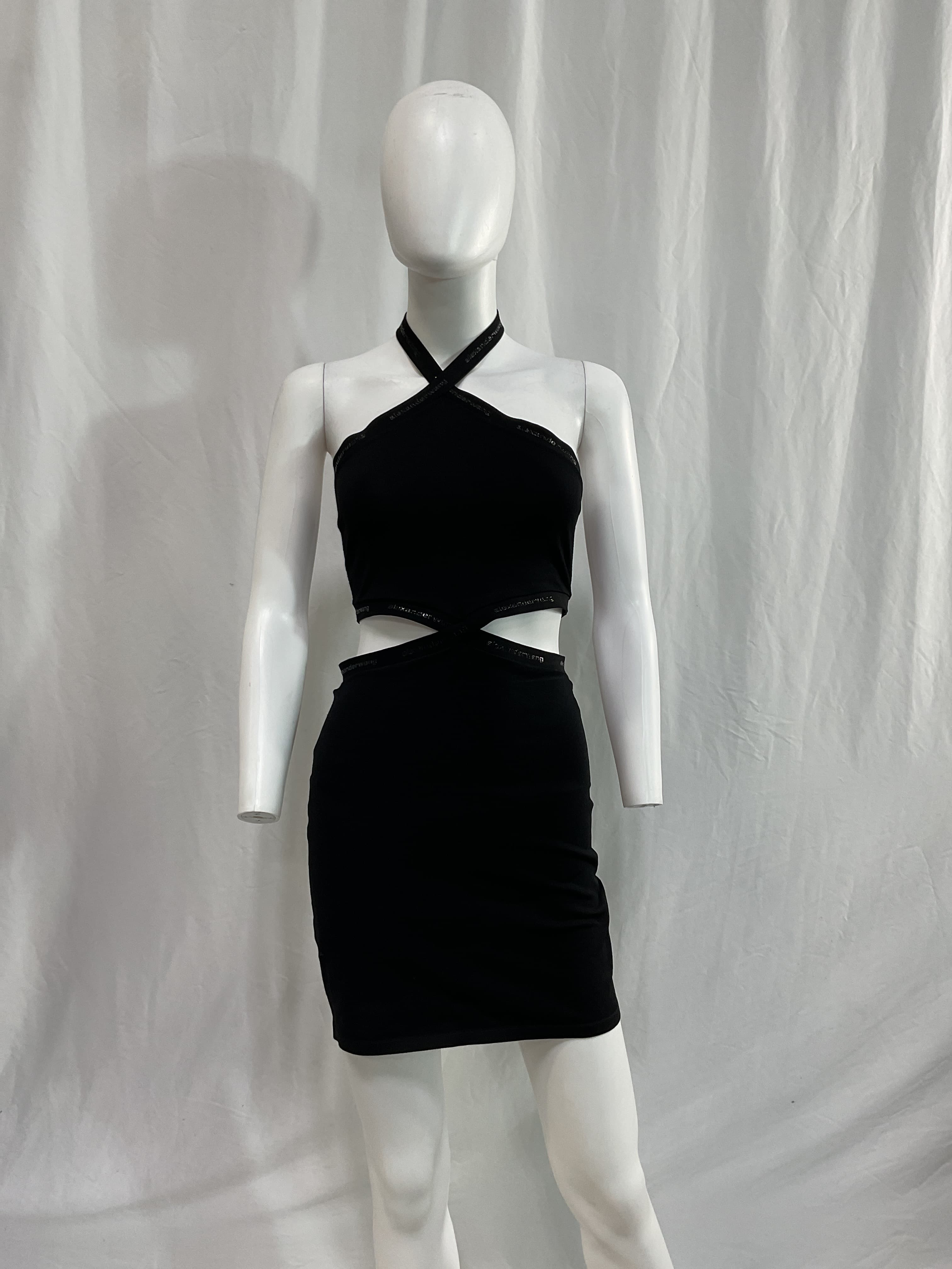 Criss Cross Logo Halter Dress In Black - Image 4
