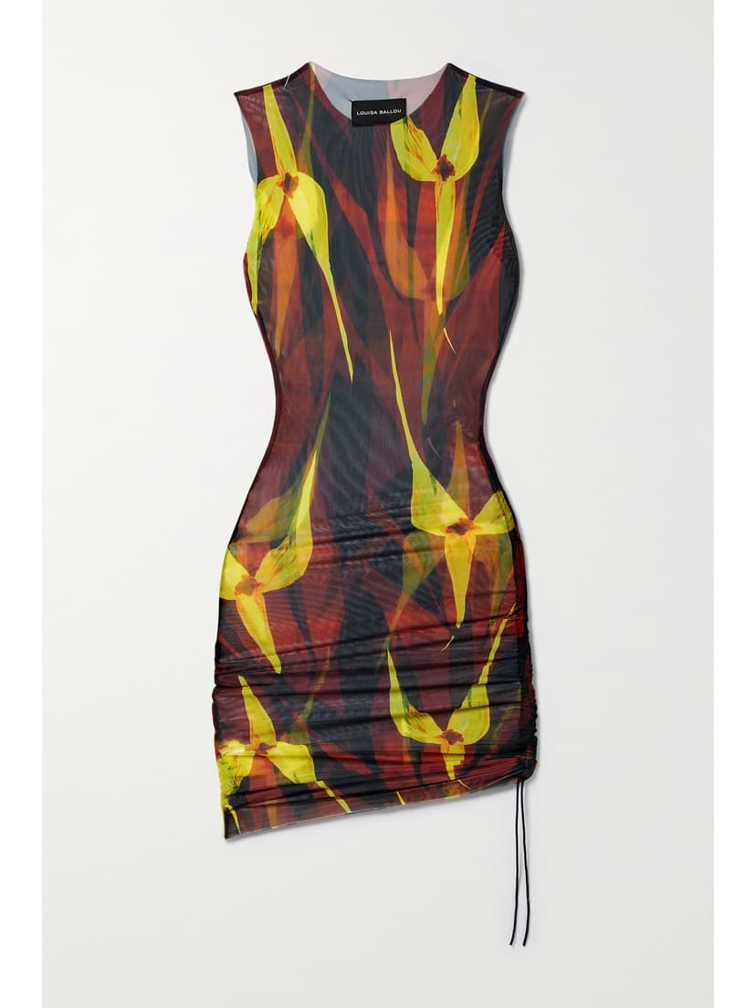 Heatwave Ruched Floral-Print Stretch-Mesh Mini Dress - Image 1