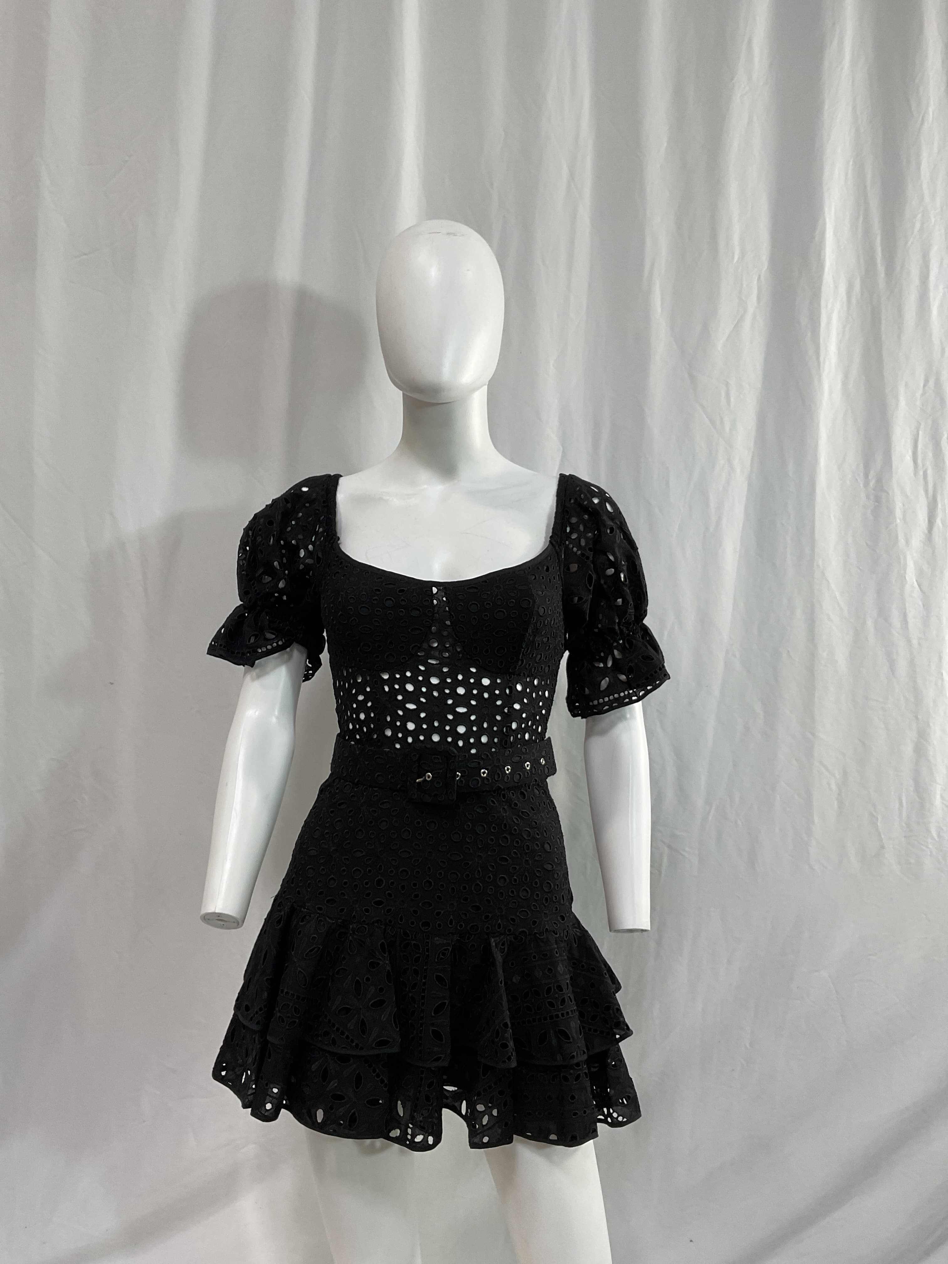 Jean Off-The-Shoulder Belted Broderie Anglaise Cotton-Blend Mini Dress - Image 3