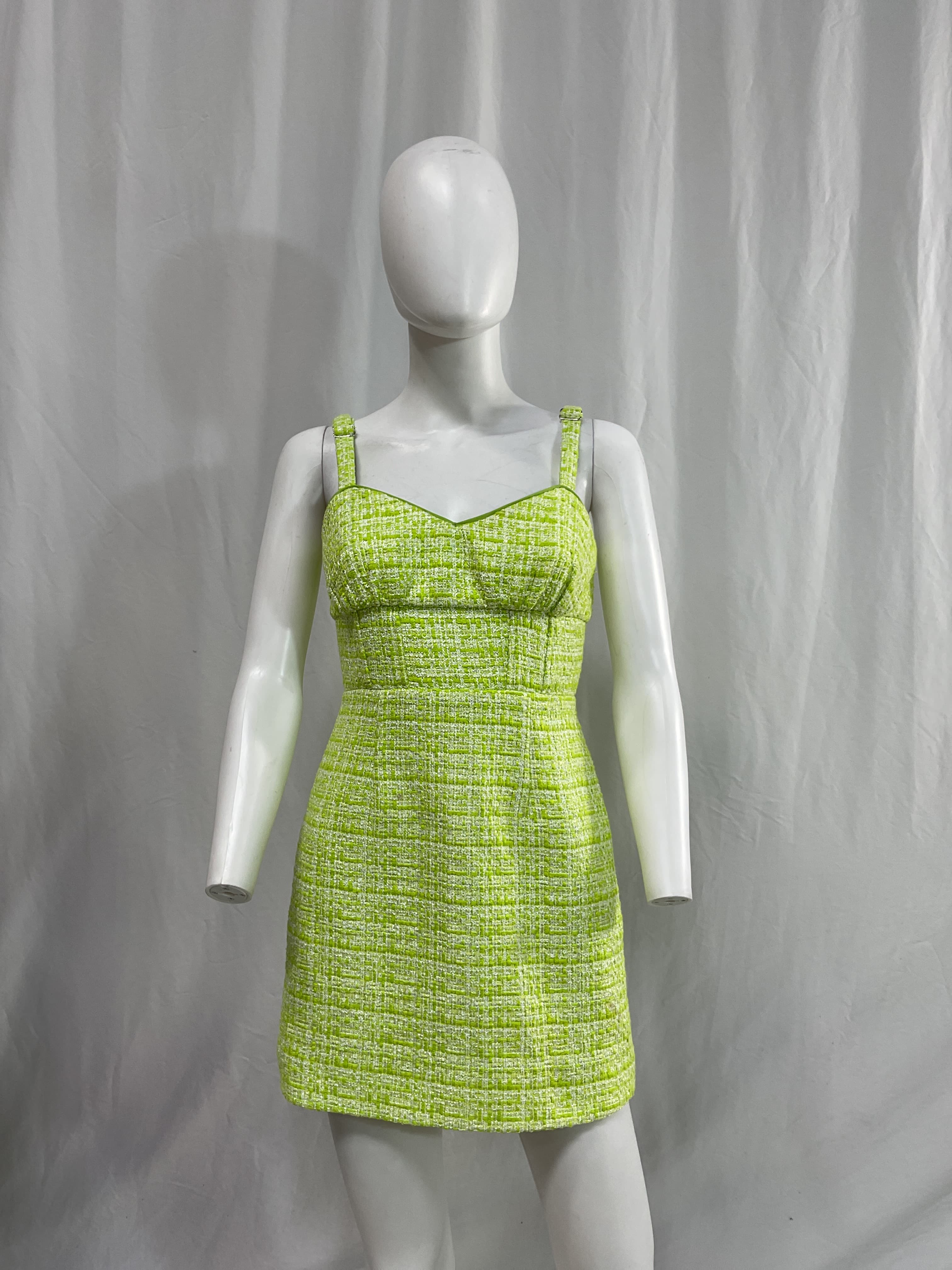 Avignon Mini Dress In Lime Green Tweed - Image 3