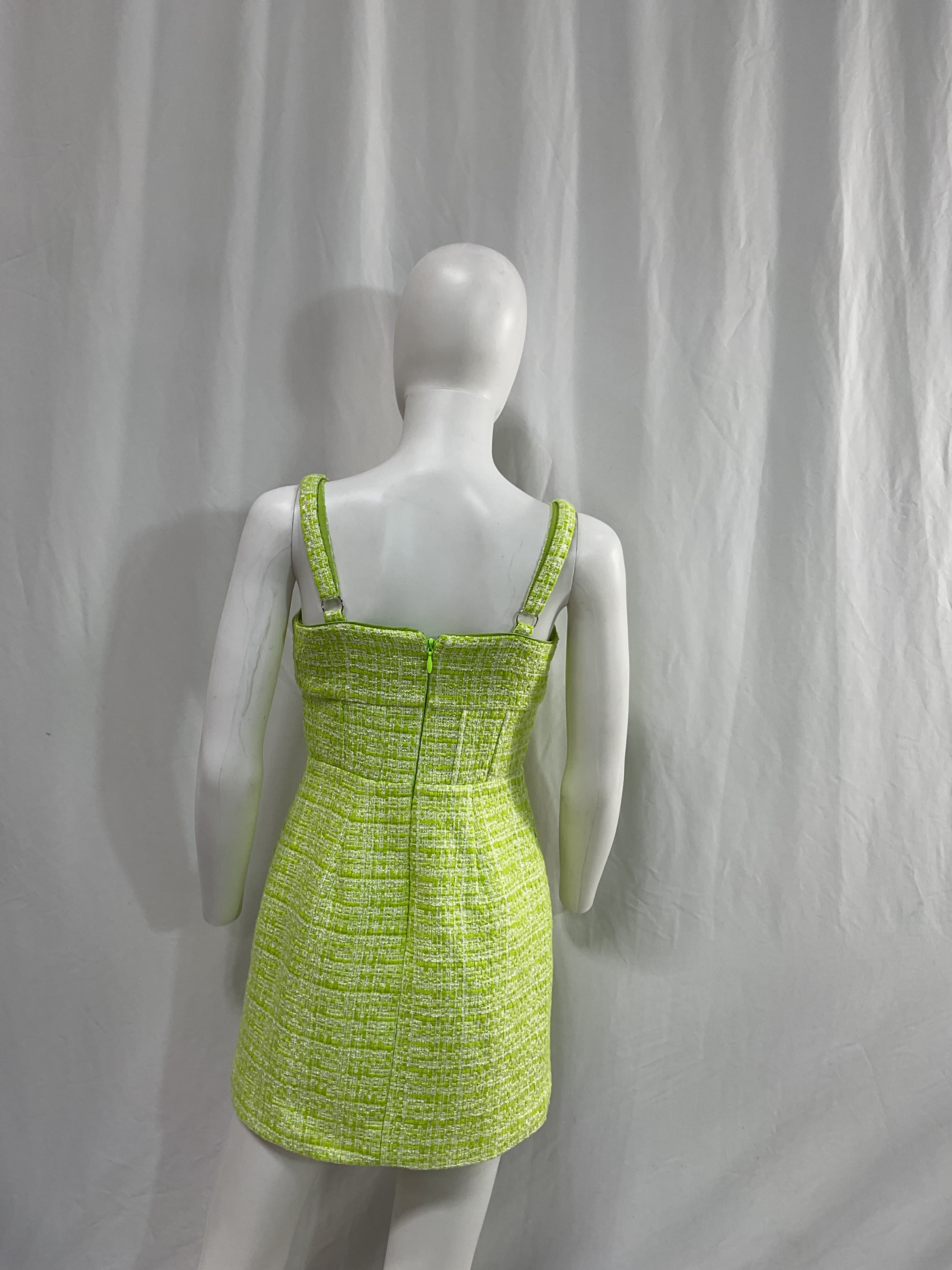 Avignon Mini Dress In Lime Green Tweed - Image 4