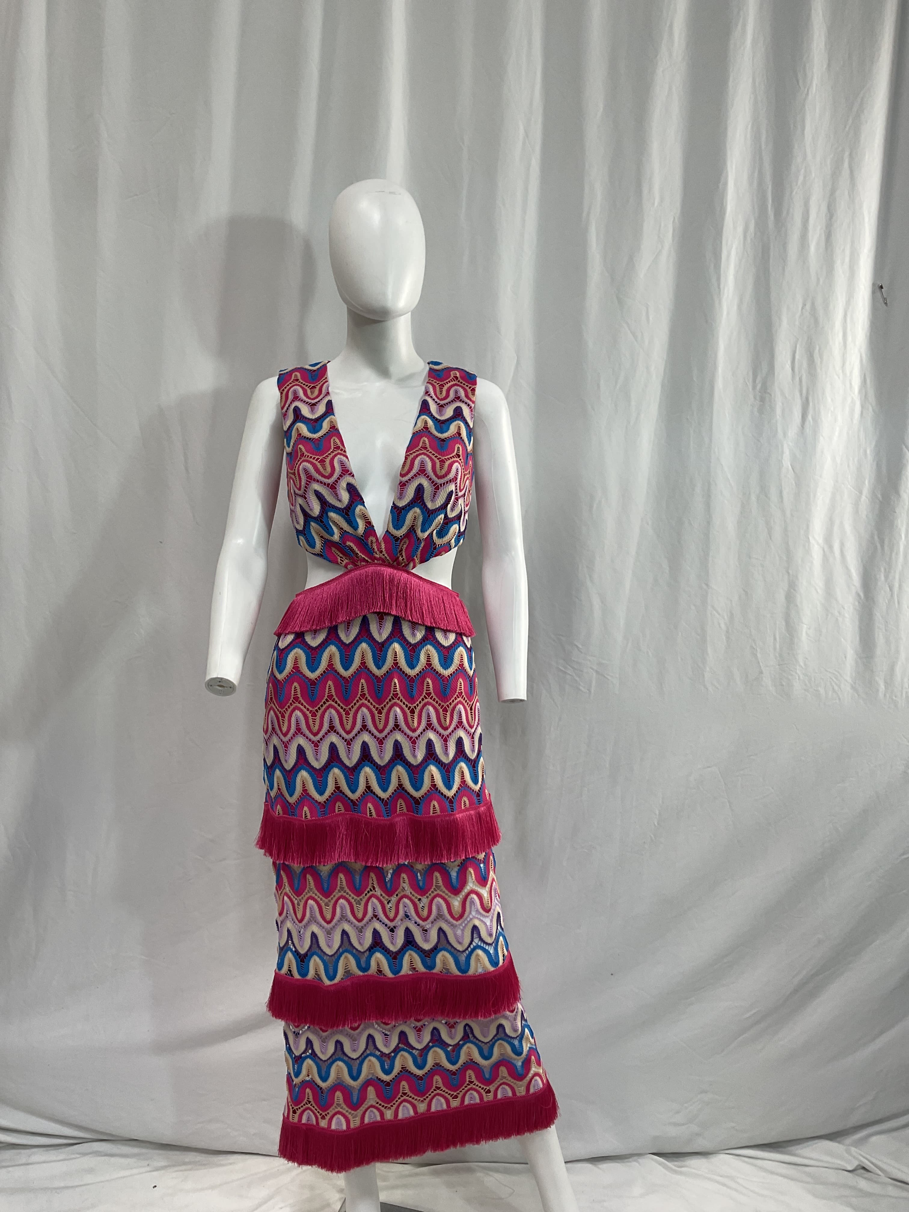 Patbo X Alessandra Ambrioso Crochet Cut Out Maxi Dress In Pink Multi - Image 3