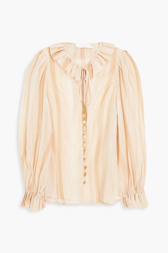 Striped Metallic Cotton-Blend Jacquard Blouse - Image 1