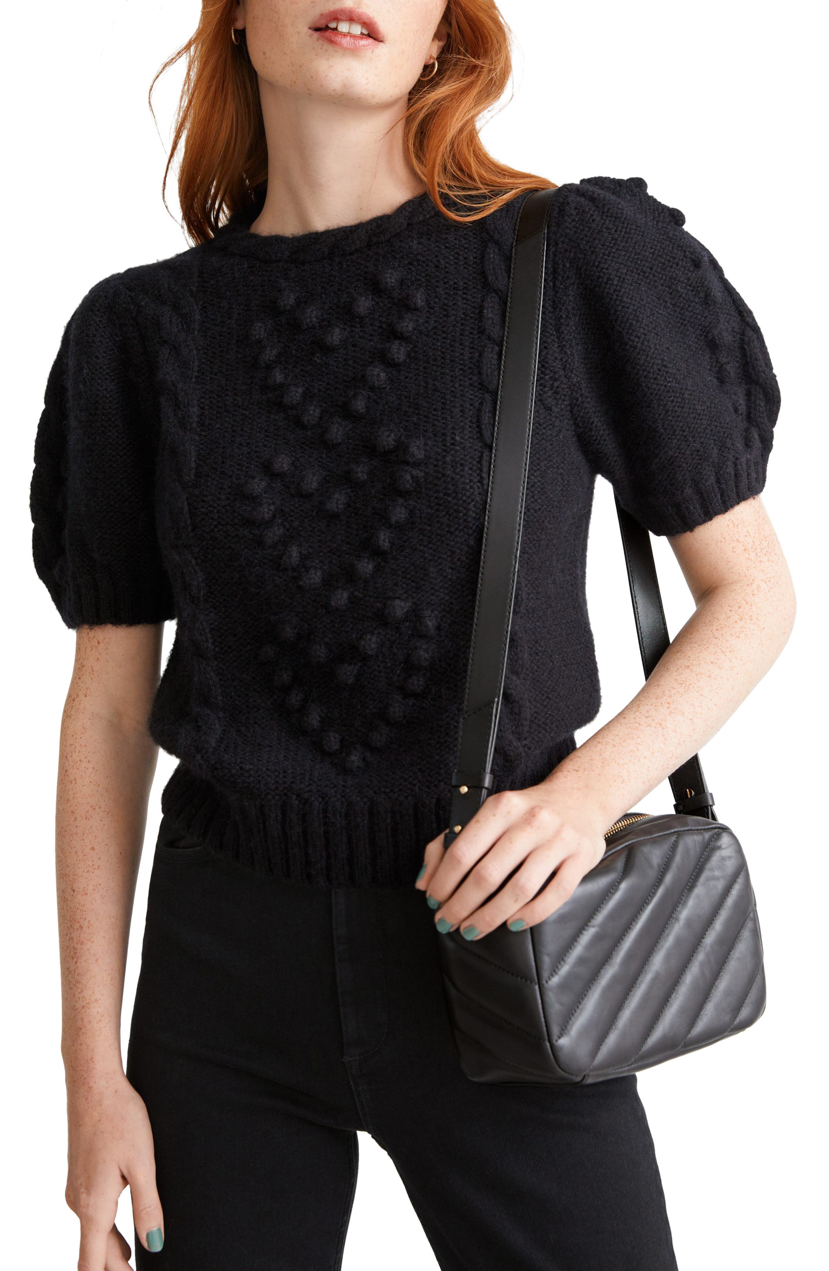 Bobble & Cable Knit Short Sleeve Sweater - Image 1