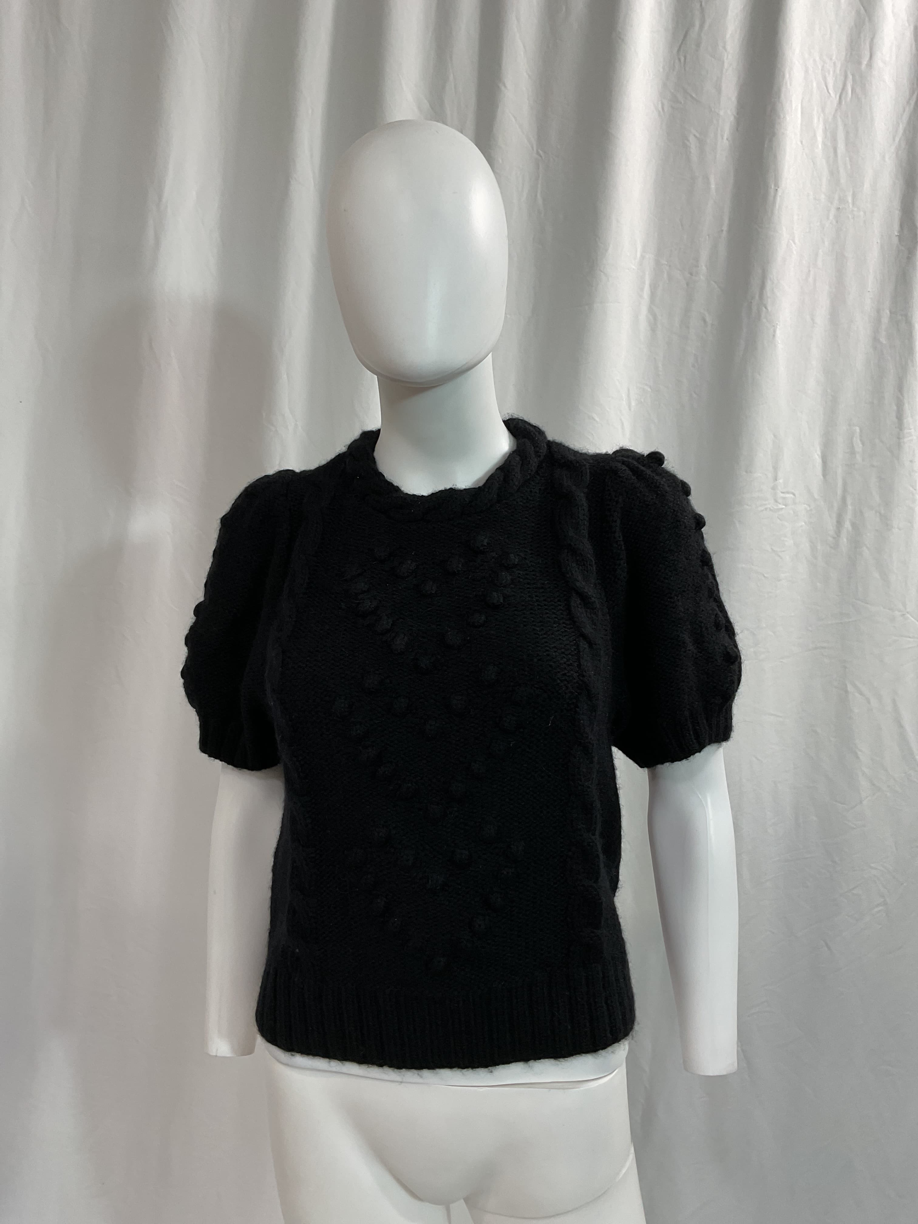 Bobble & Cable Knit Short Sleeve Sweater - Image 2