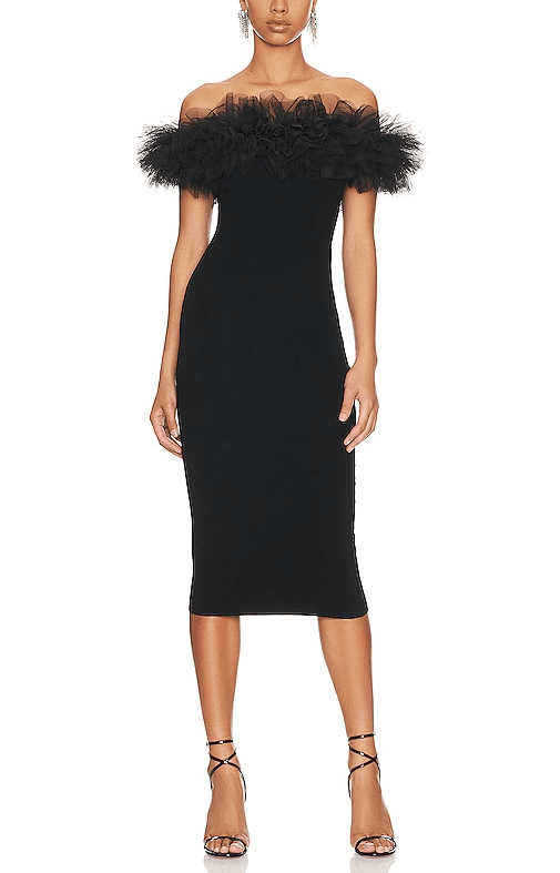 Tulle Off-The-Shoulder Dress In Black - Image 1