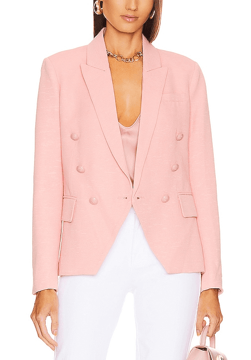 Kenzie Double Breasted Blazer In Rose Tan & Tropical - Image 1