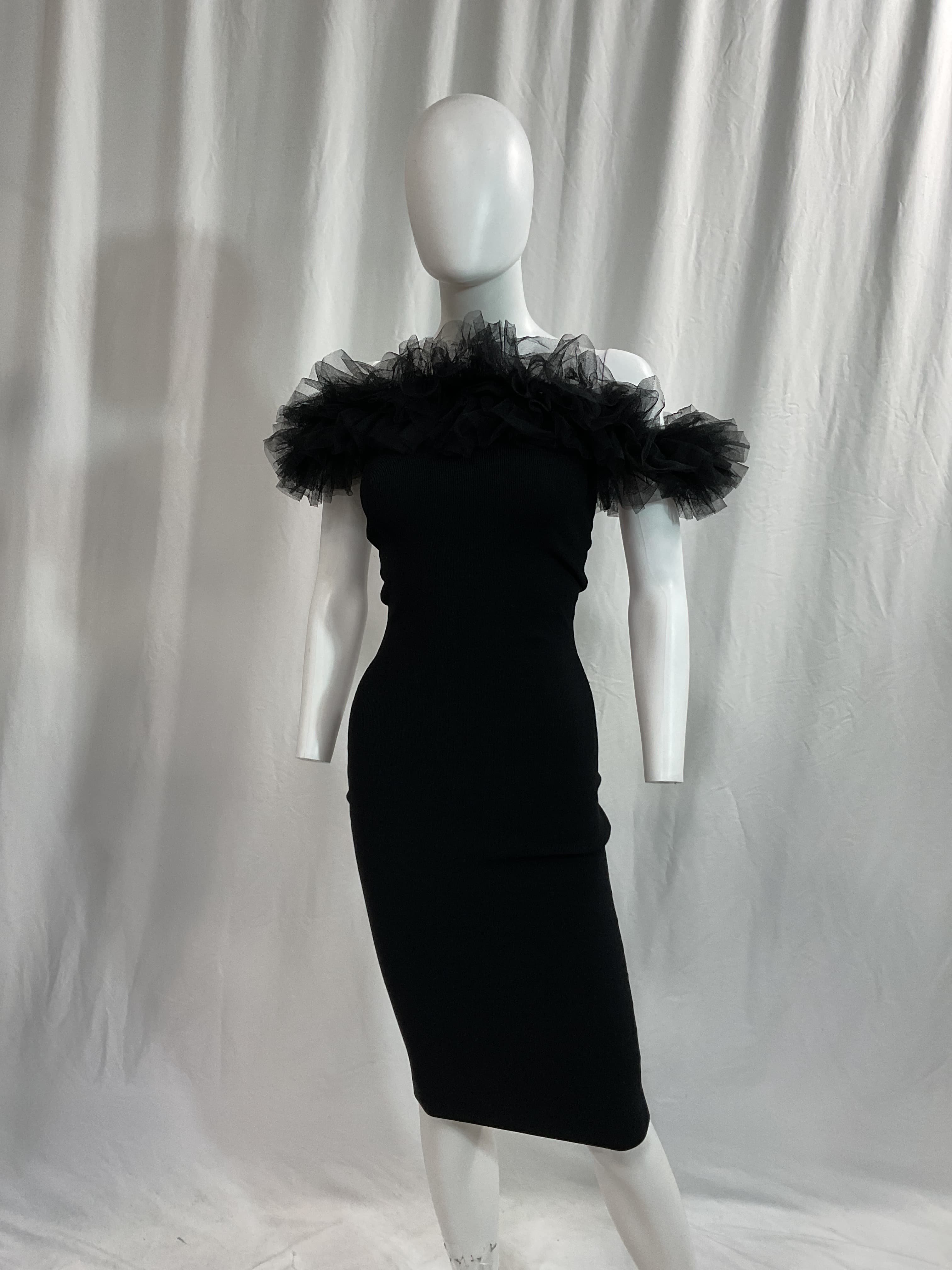 Tulle Off-The-Shoulder Dress In Black - Image 2