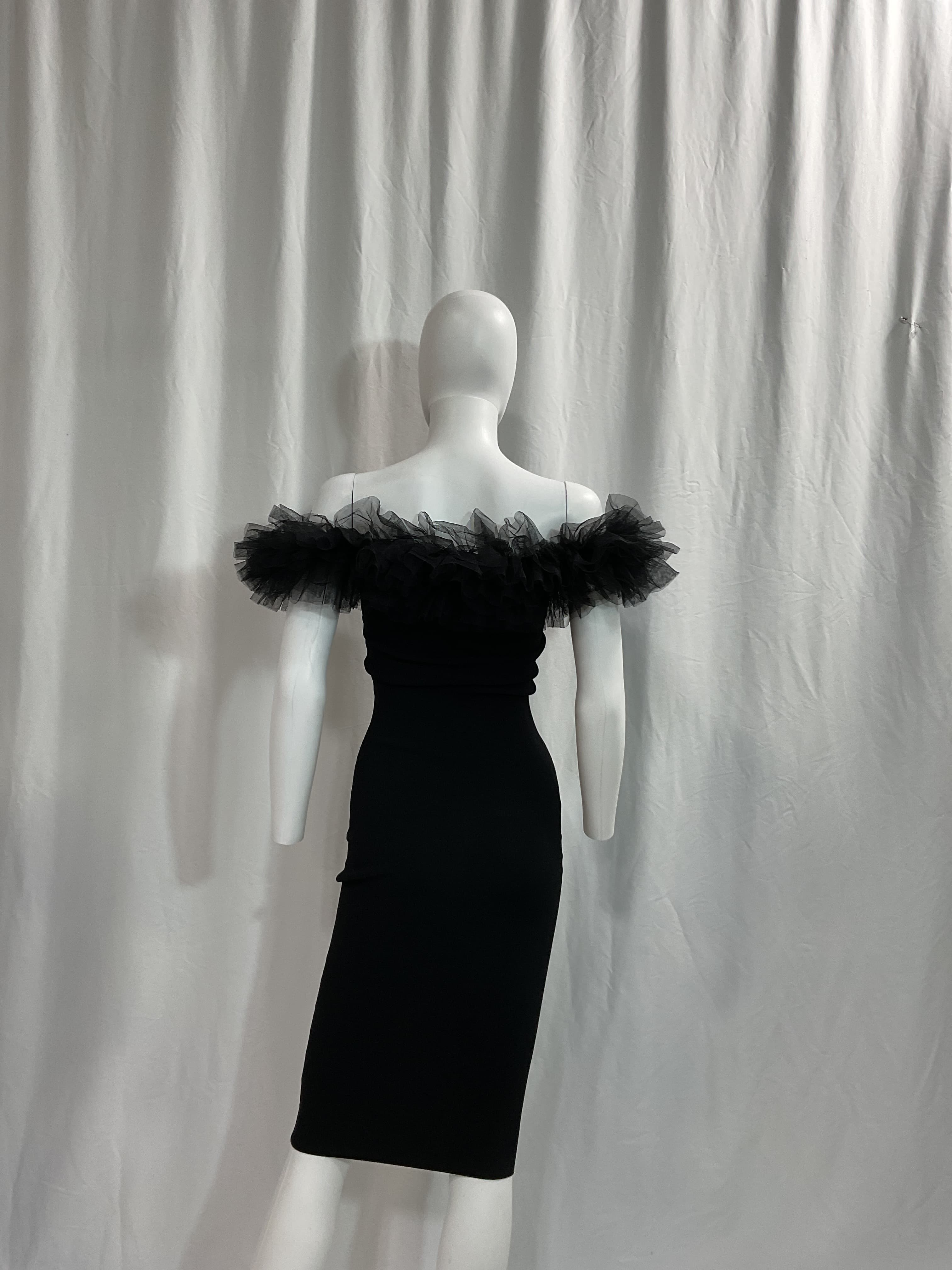 Tulle Off-The-Shoulder Dress In Black - Image 3