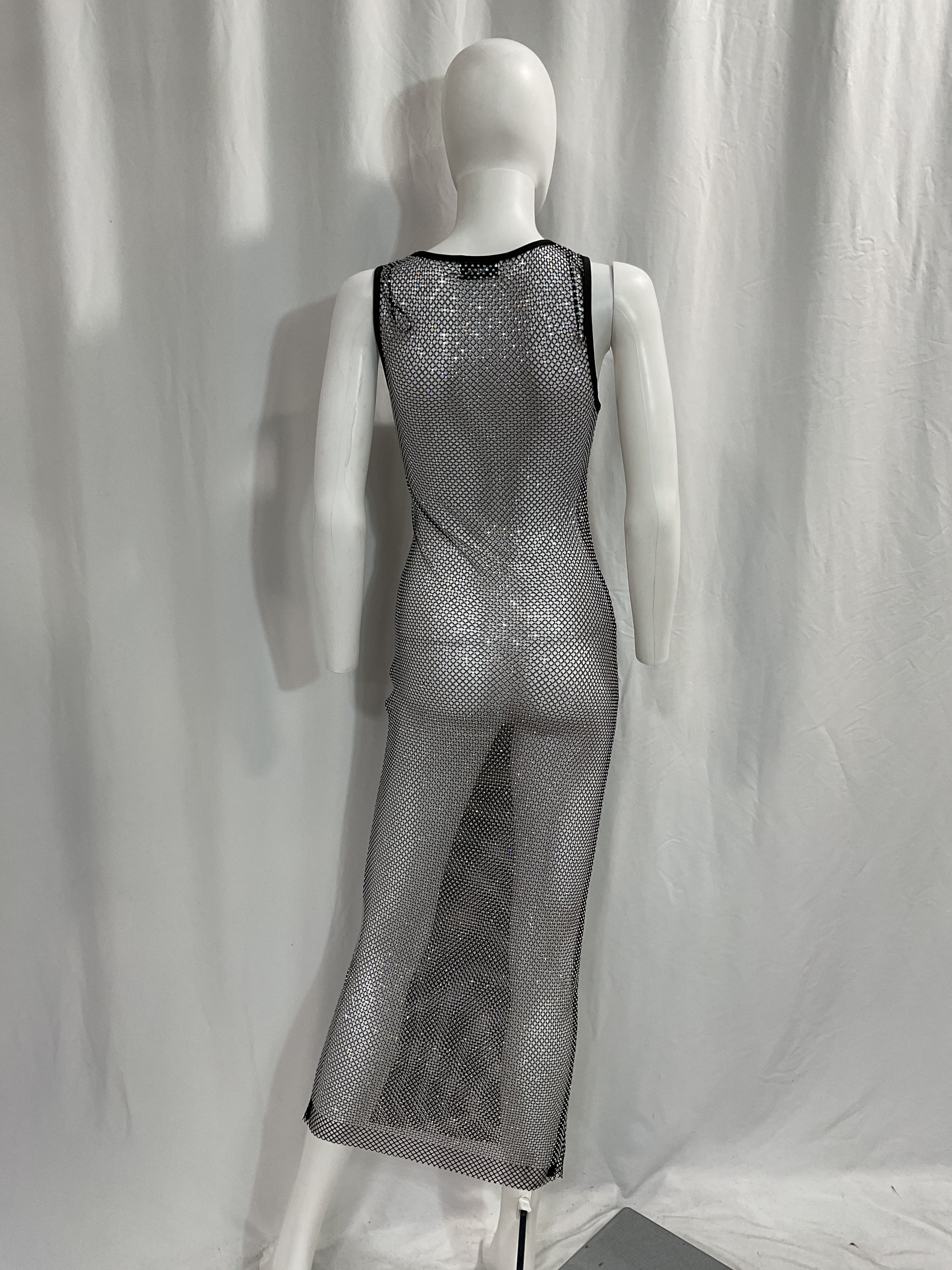 Adana Diamante Mesh Dress In Silver &black - Image 2