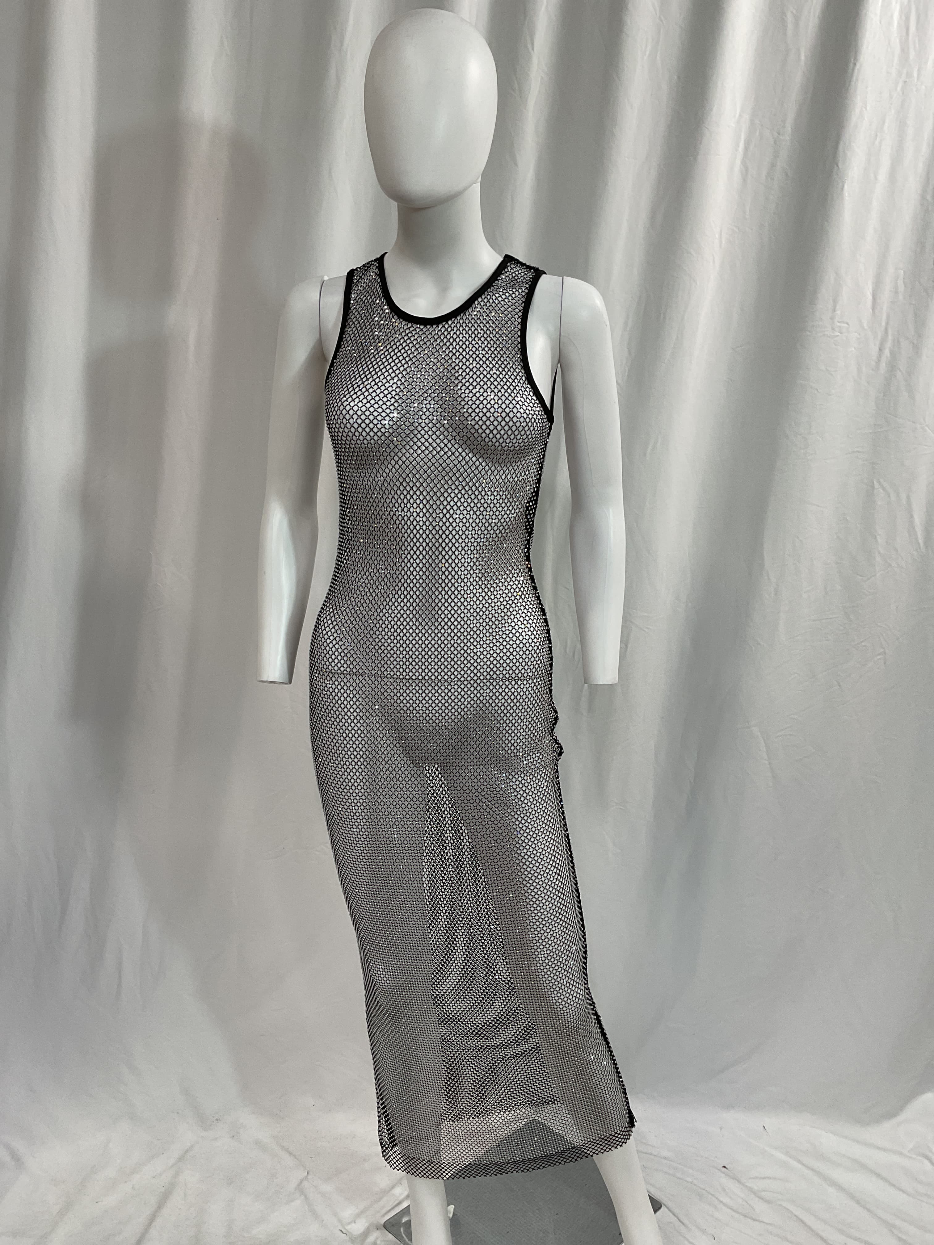 Adana Diamante Mesh Dress In Silver &black - Image 4