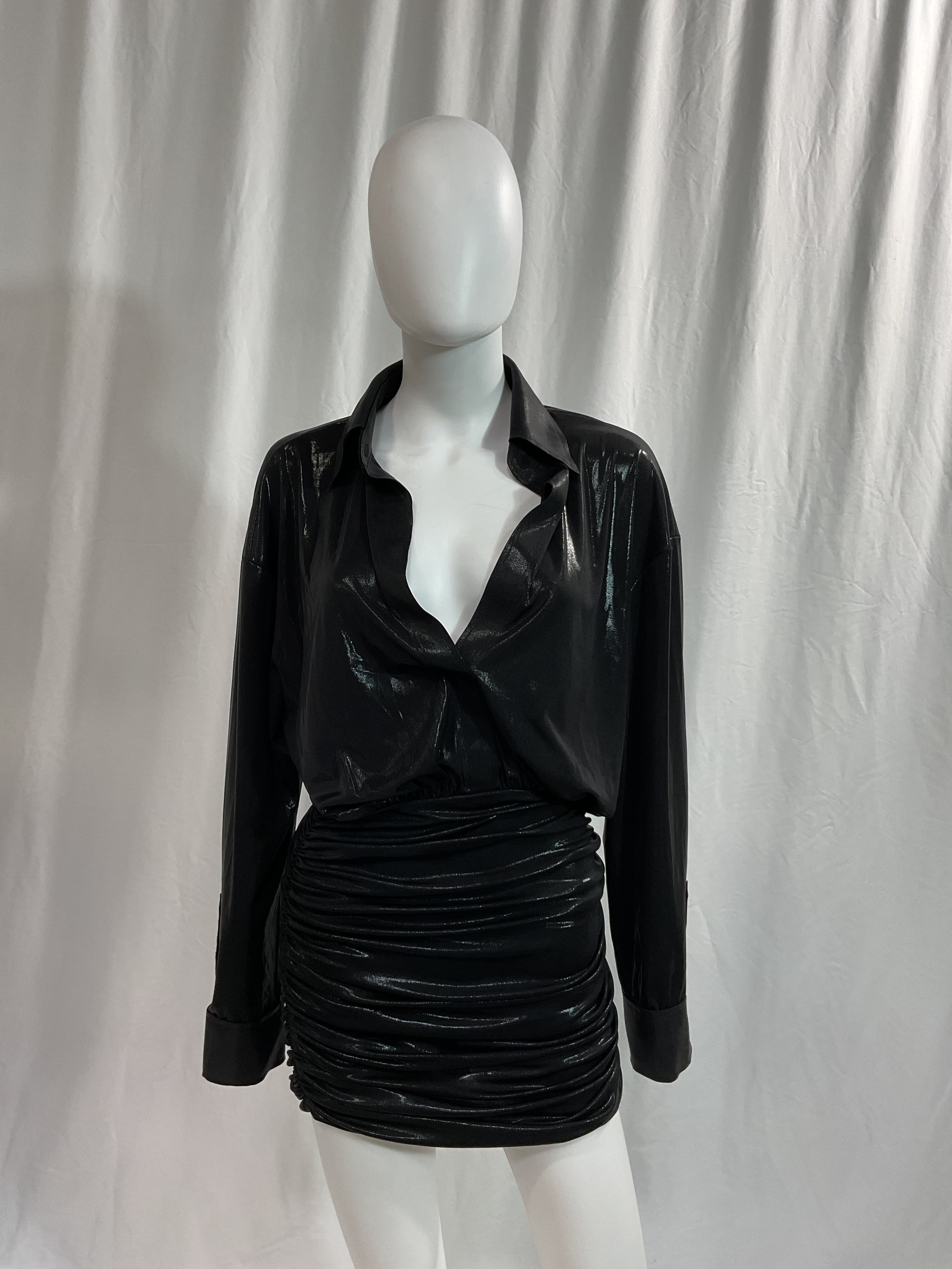 Boyfriend Shirred Shirt Dress In Black - Image 3