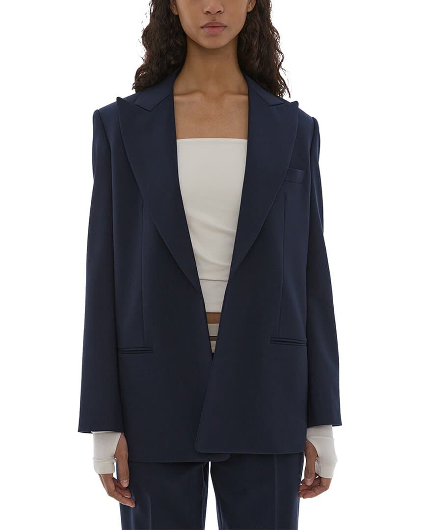 Relaxed Fit Peak Lapel Wool-Blend Blazer - Image 1