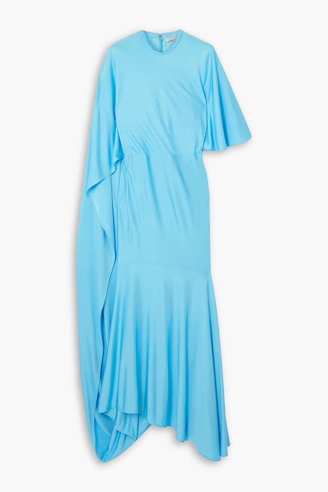 Cape-Effect Asymmetric Jersey Maxi Dress - Image 1