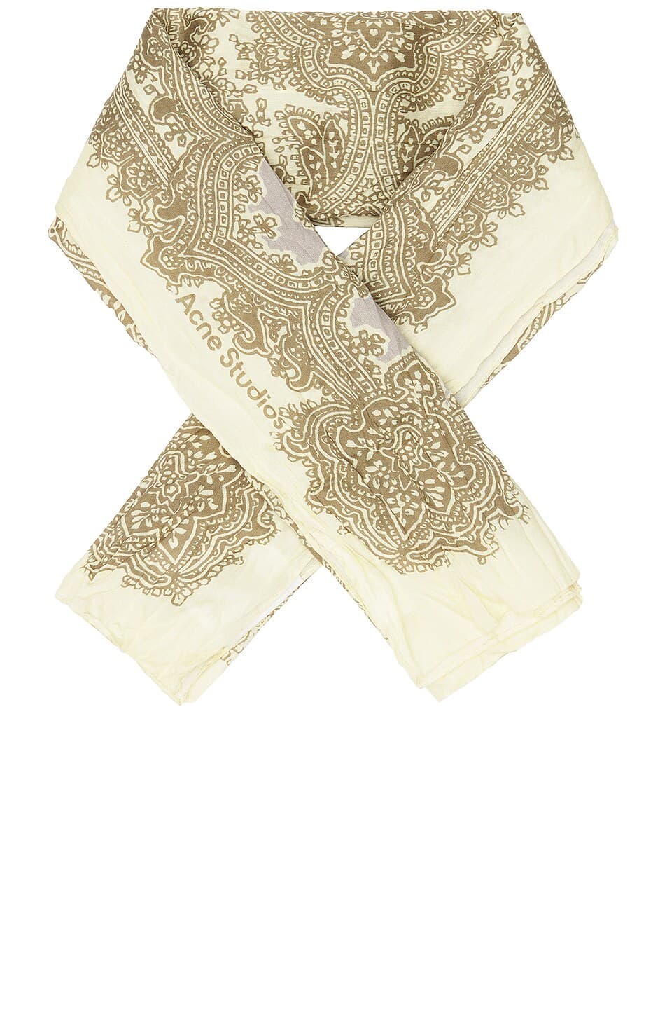 Printed Scarf In Cream White & Light Olive - Image 1