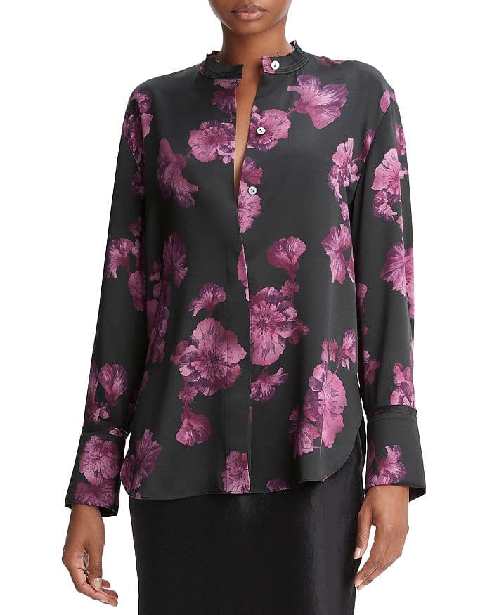 Begonia Floral Silk Banded Collar Shirt - Image 1