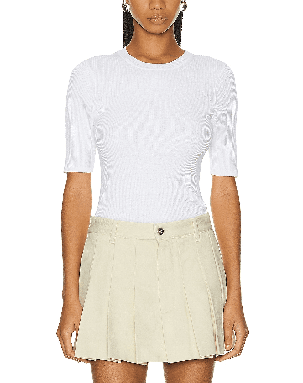 Linen Knit Half Sleeve Crew Top In White - Image 1