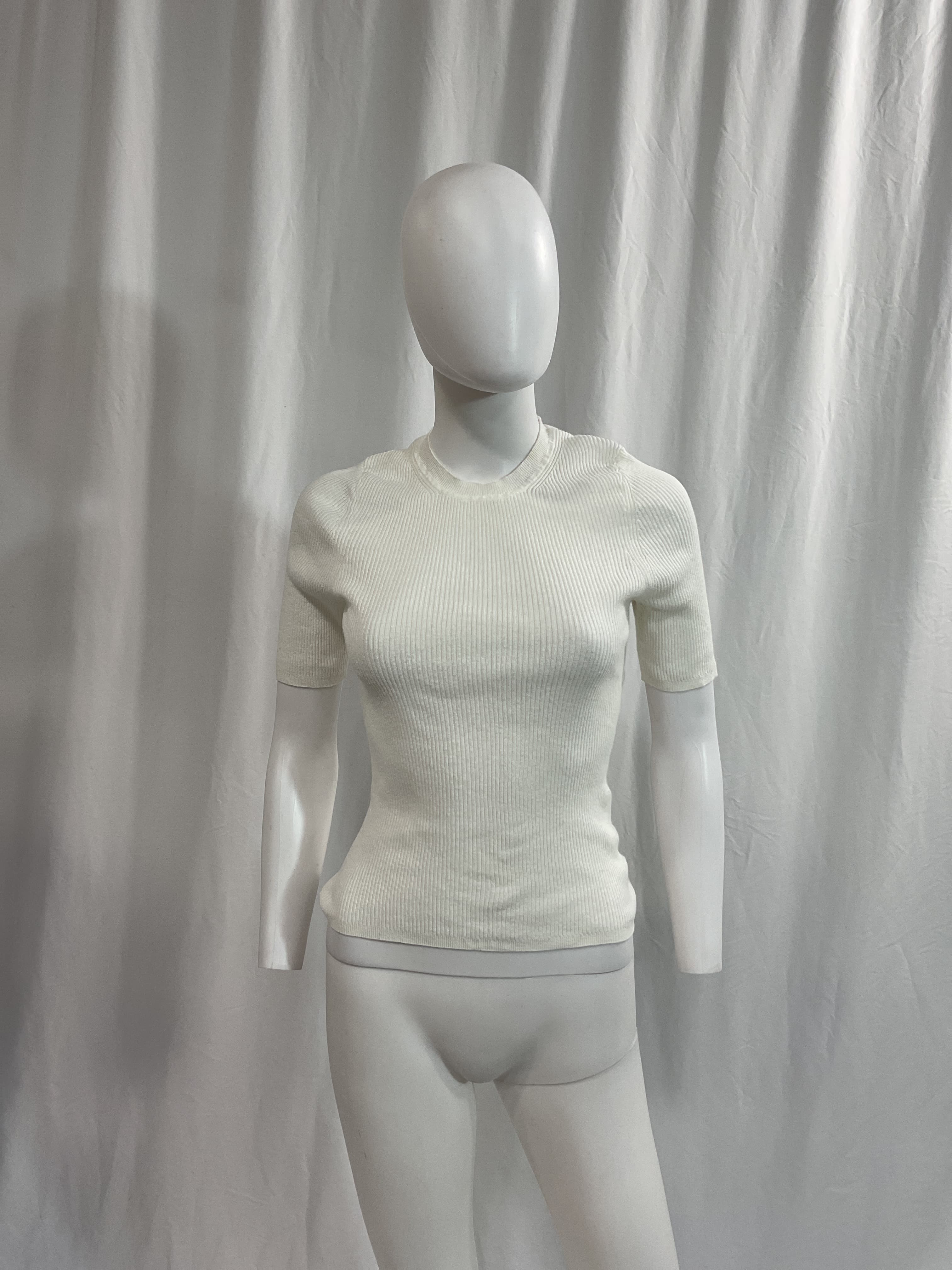 Linen Knit Half Sleeve Crew Top In White - Image 2