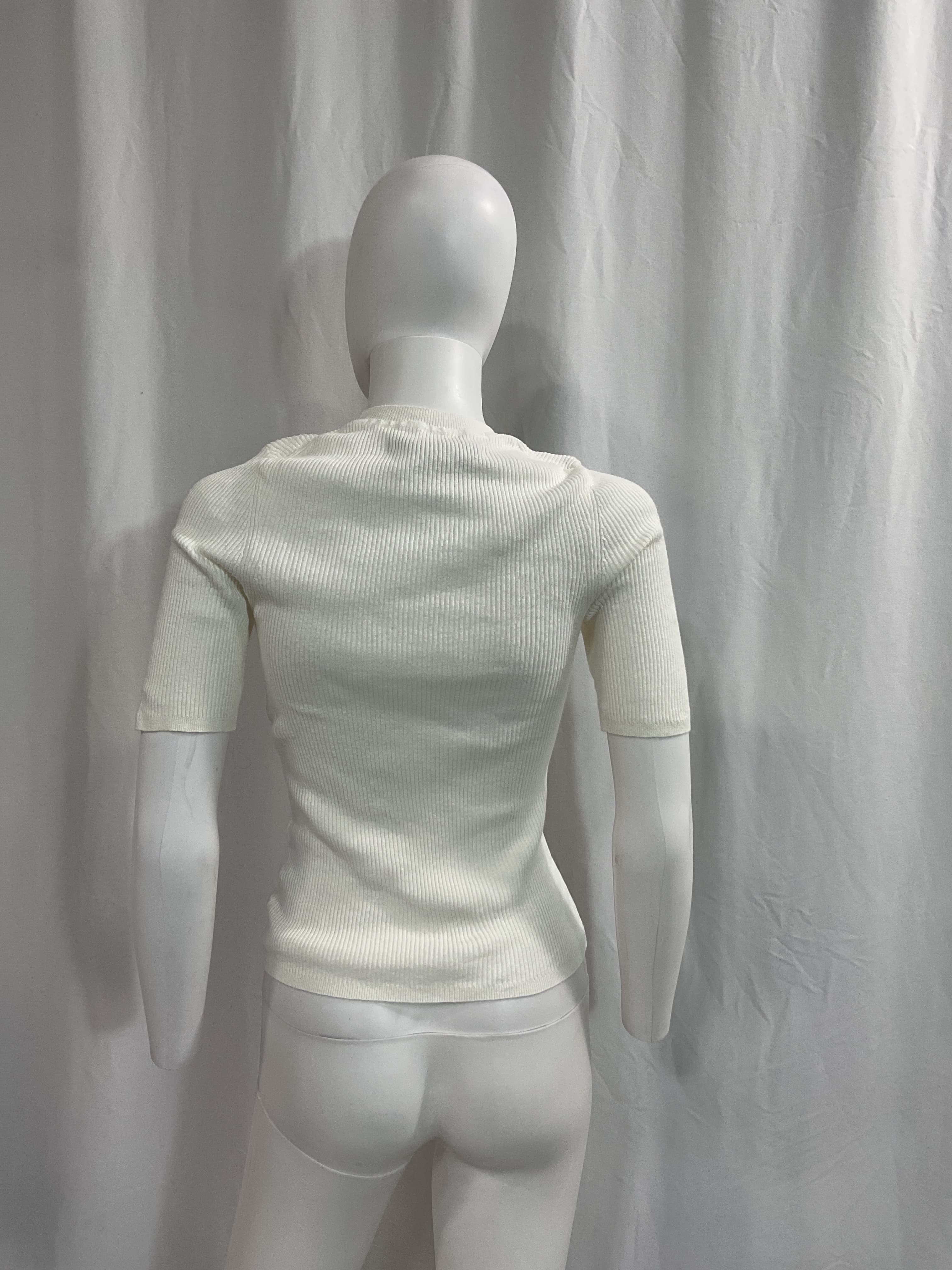 Linen Knit Half Sleeve Crew Top In White - Image 3