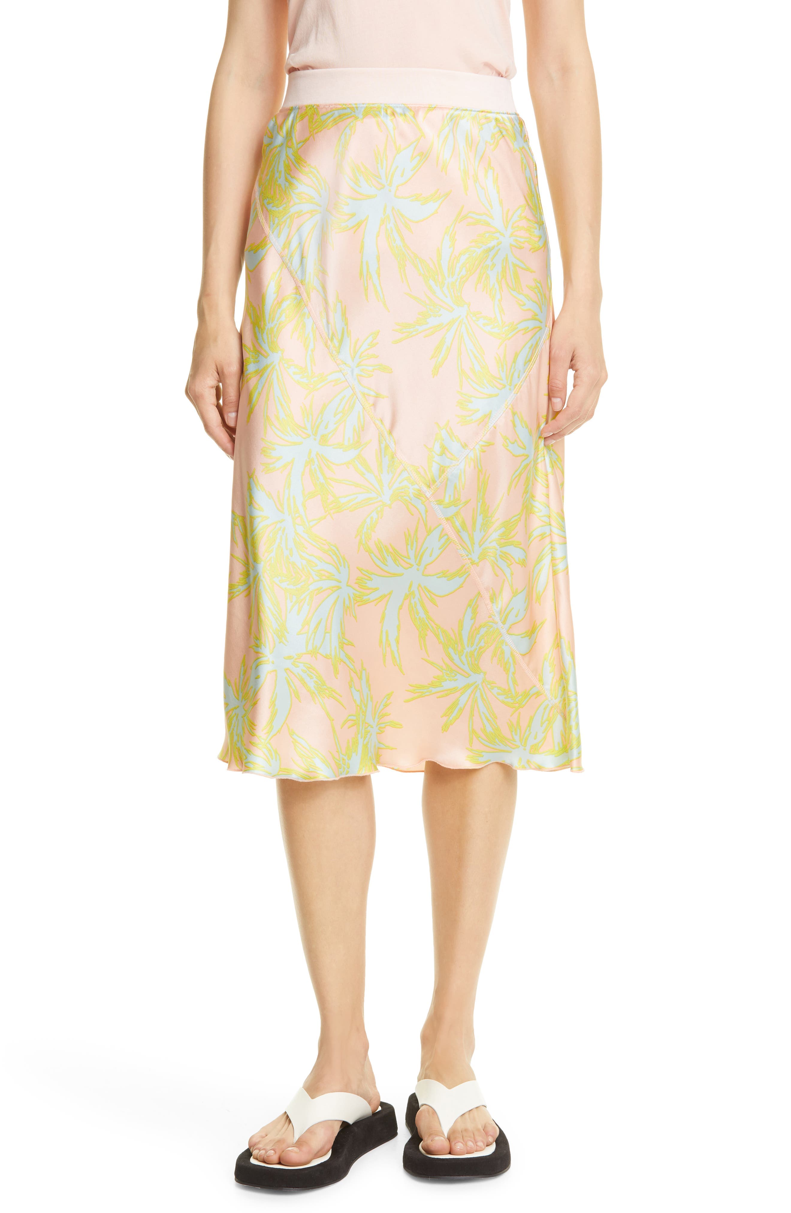 Palm Print Silk Charmeuse Slip Skirt - Image 1