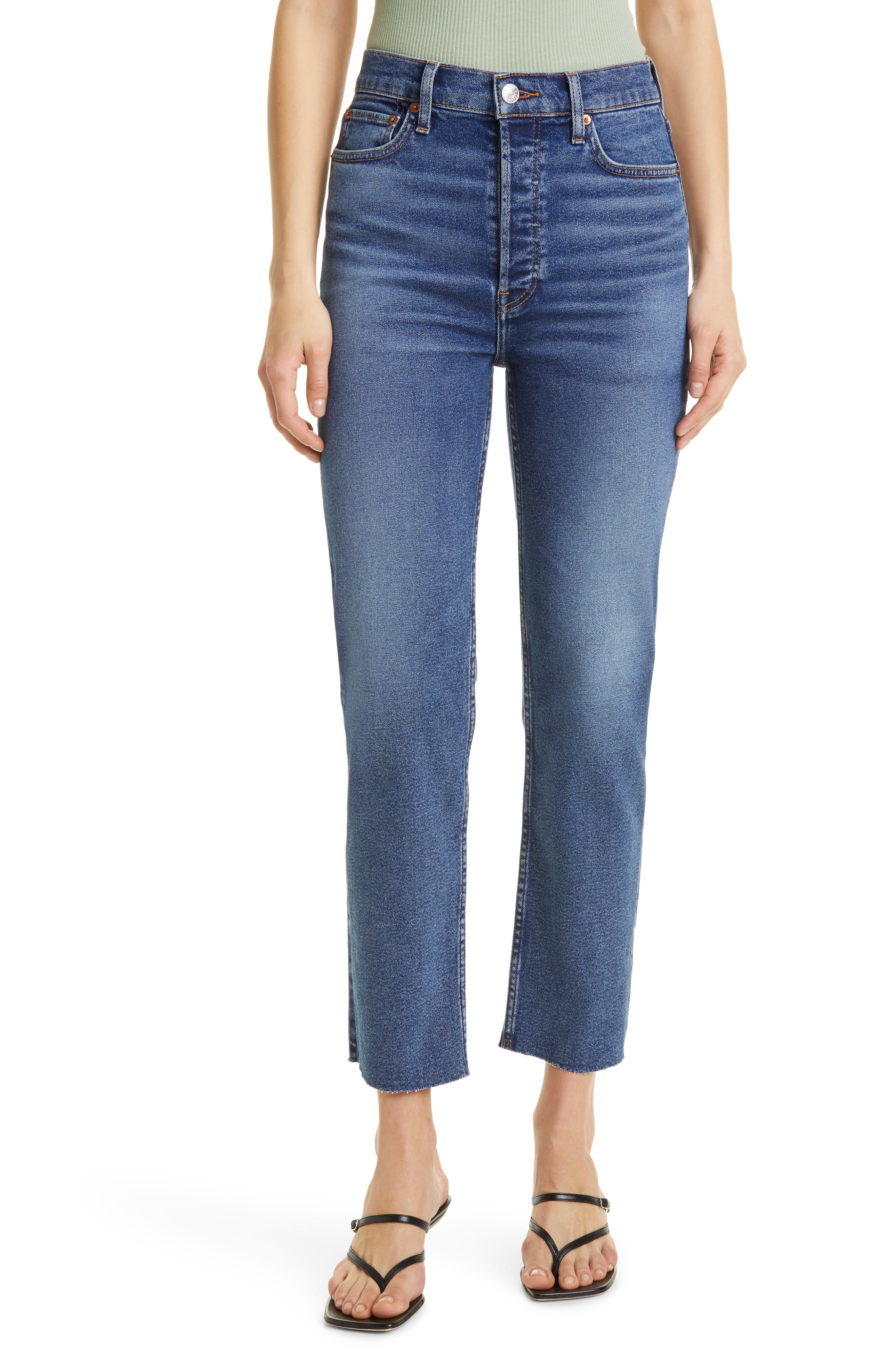 '70s High Waist Ankle Stovepipe Jeans - Image 1