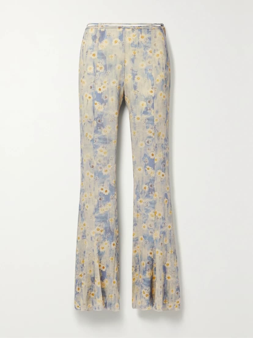 Floral-Print Crepe De Chine Flared Pants - Image 1