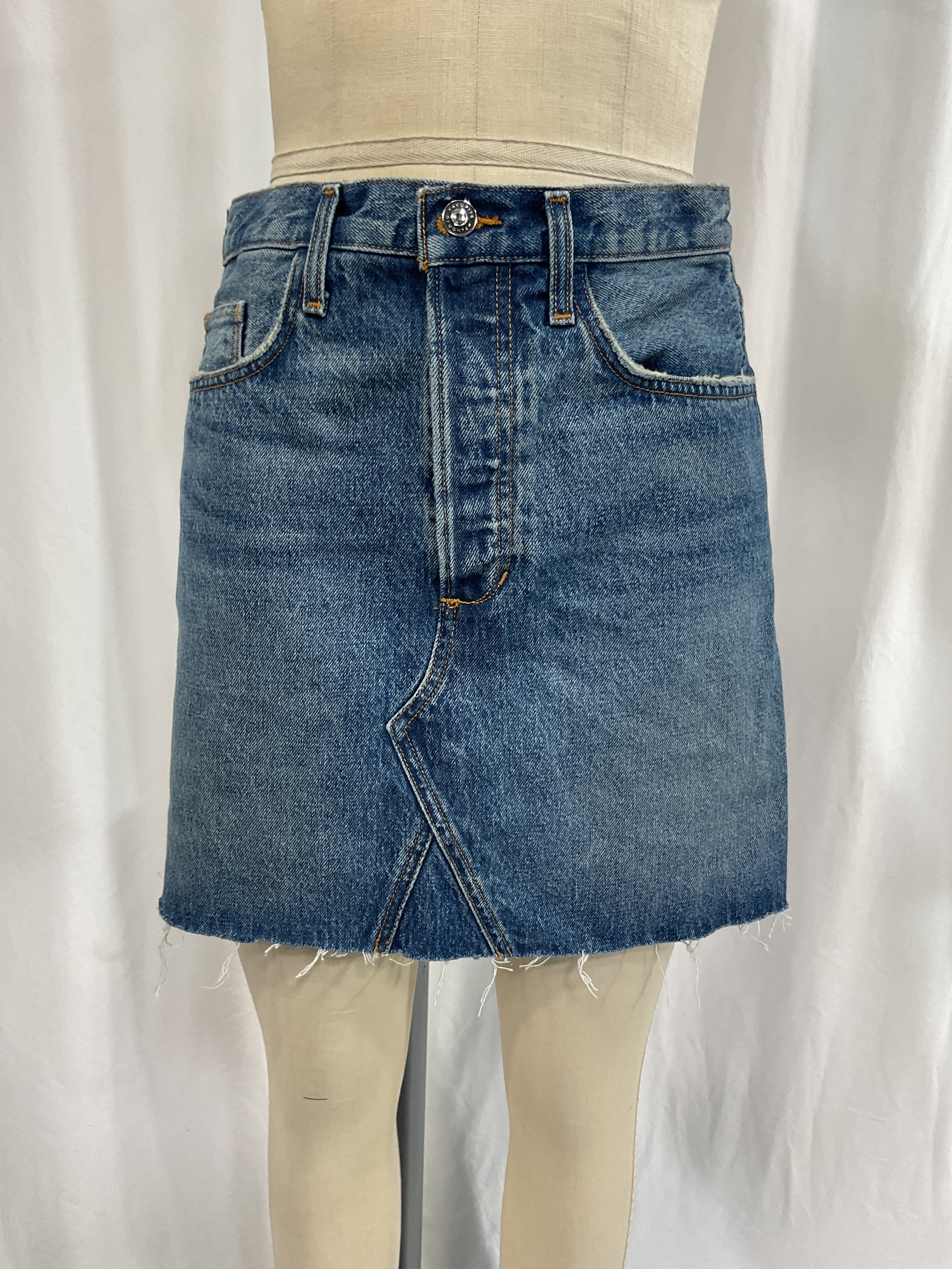 The Sadie Raw Hem High Waist A-Line Denim Miniskirt - Image 3