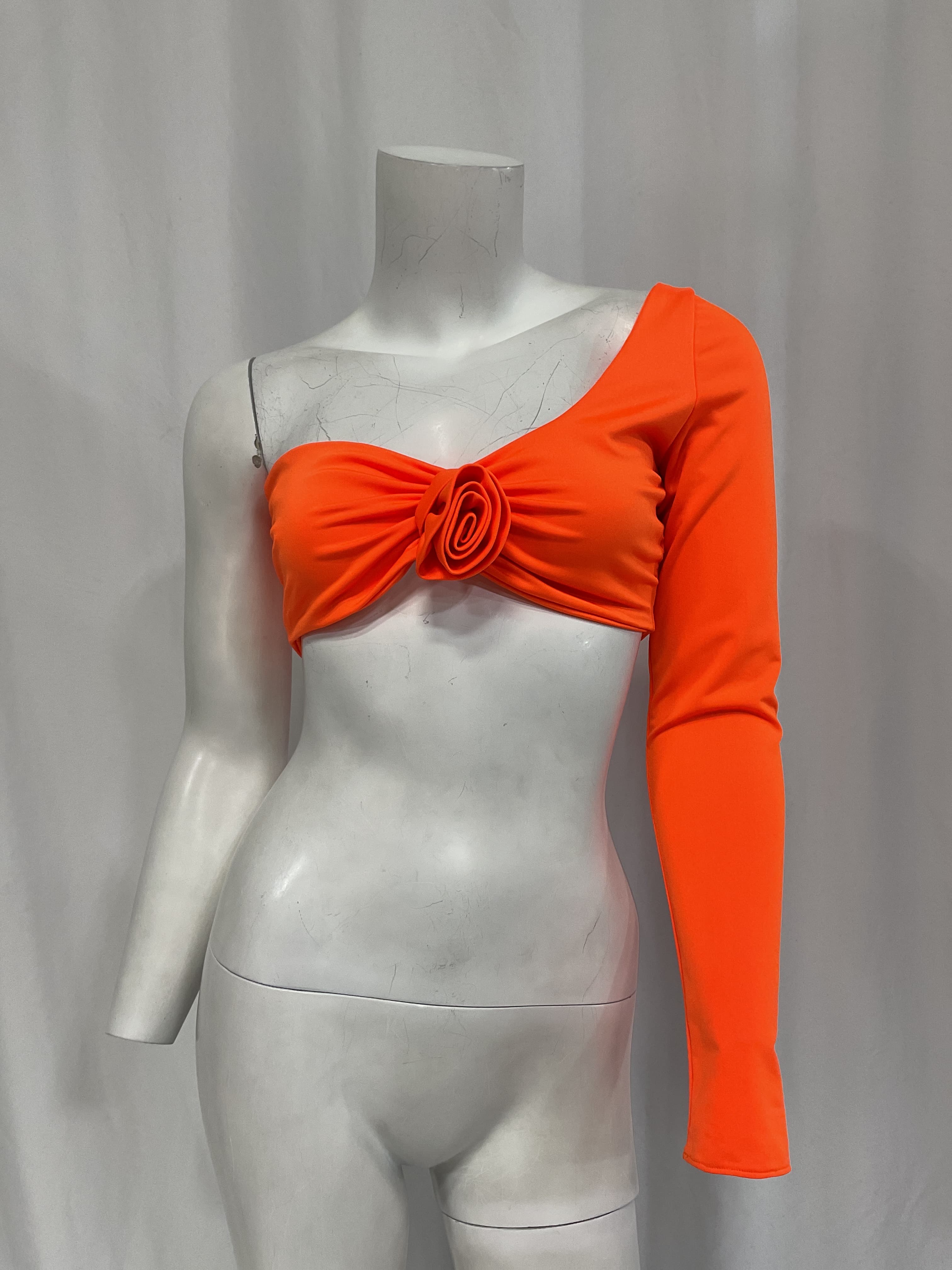 One Shoulder Crop Top In Vibrant Orange - Image 2