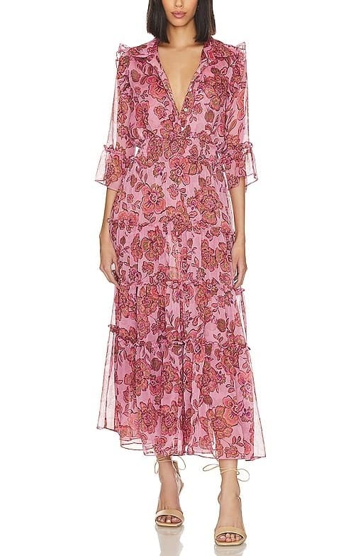 Pamelina Dress In Amaranth Flora - Image 1