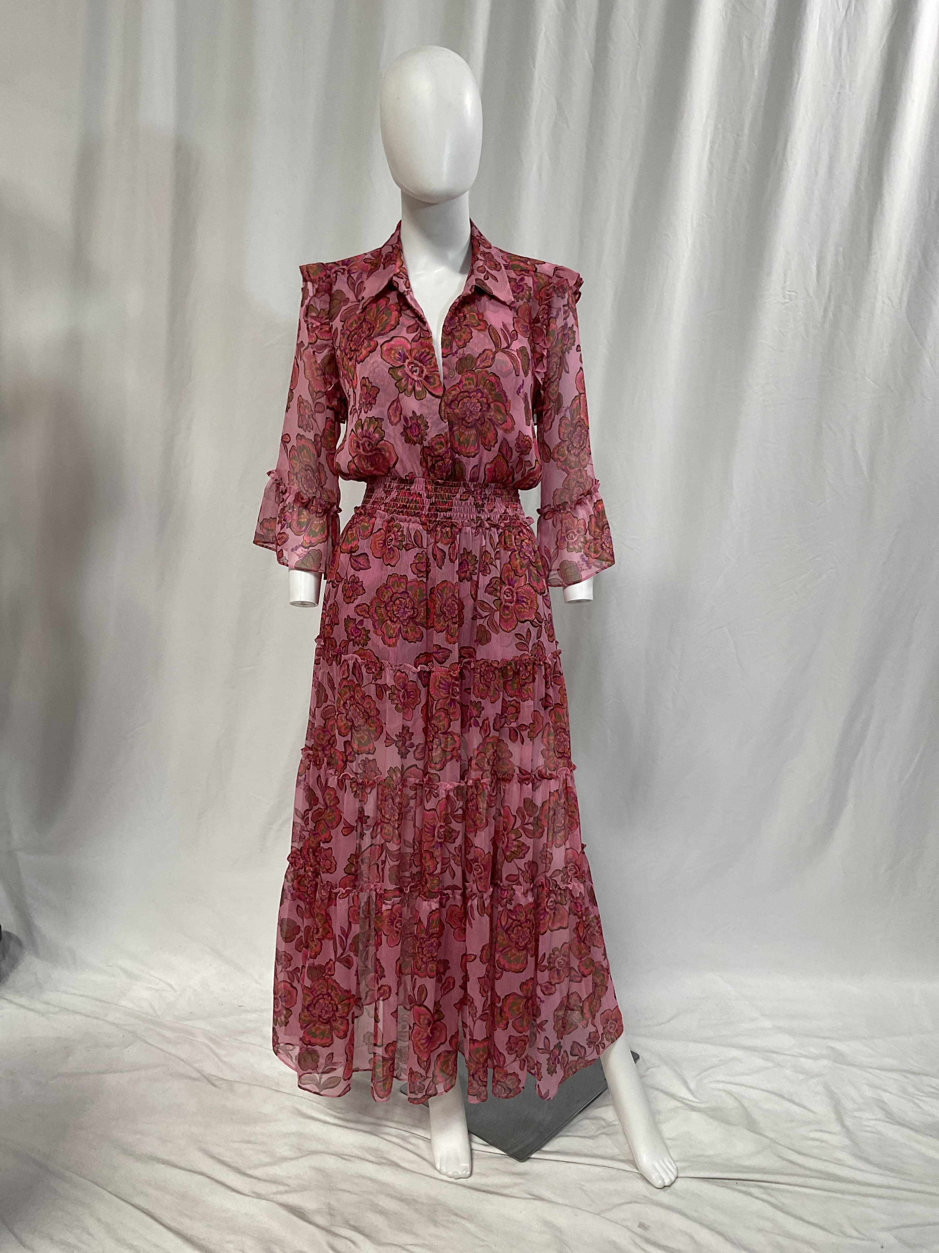 Pamelina Dress In Amaranth Flora - Image 2
