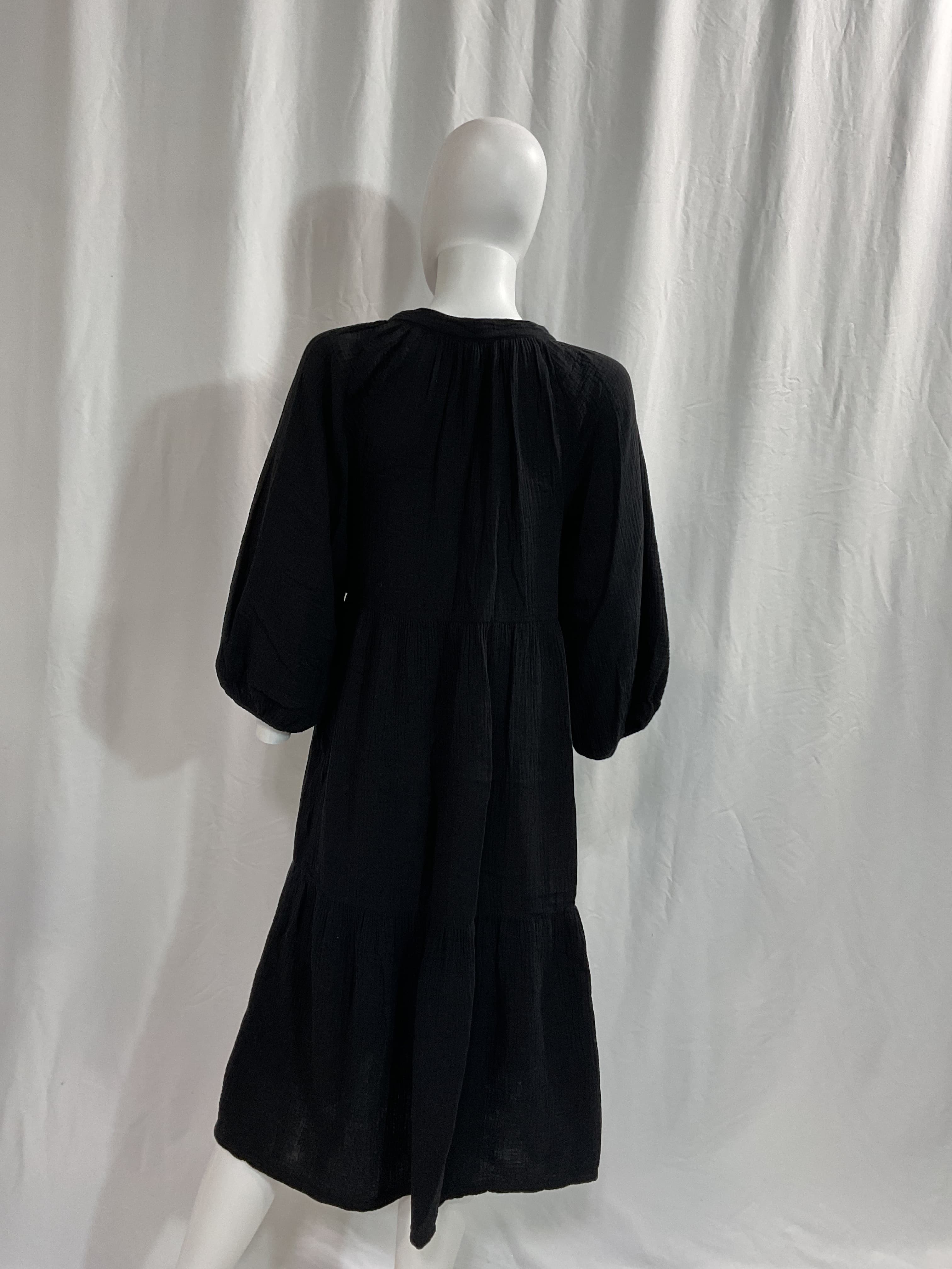 Imani Tiered Peasant Dress In Black - Image 2