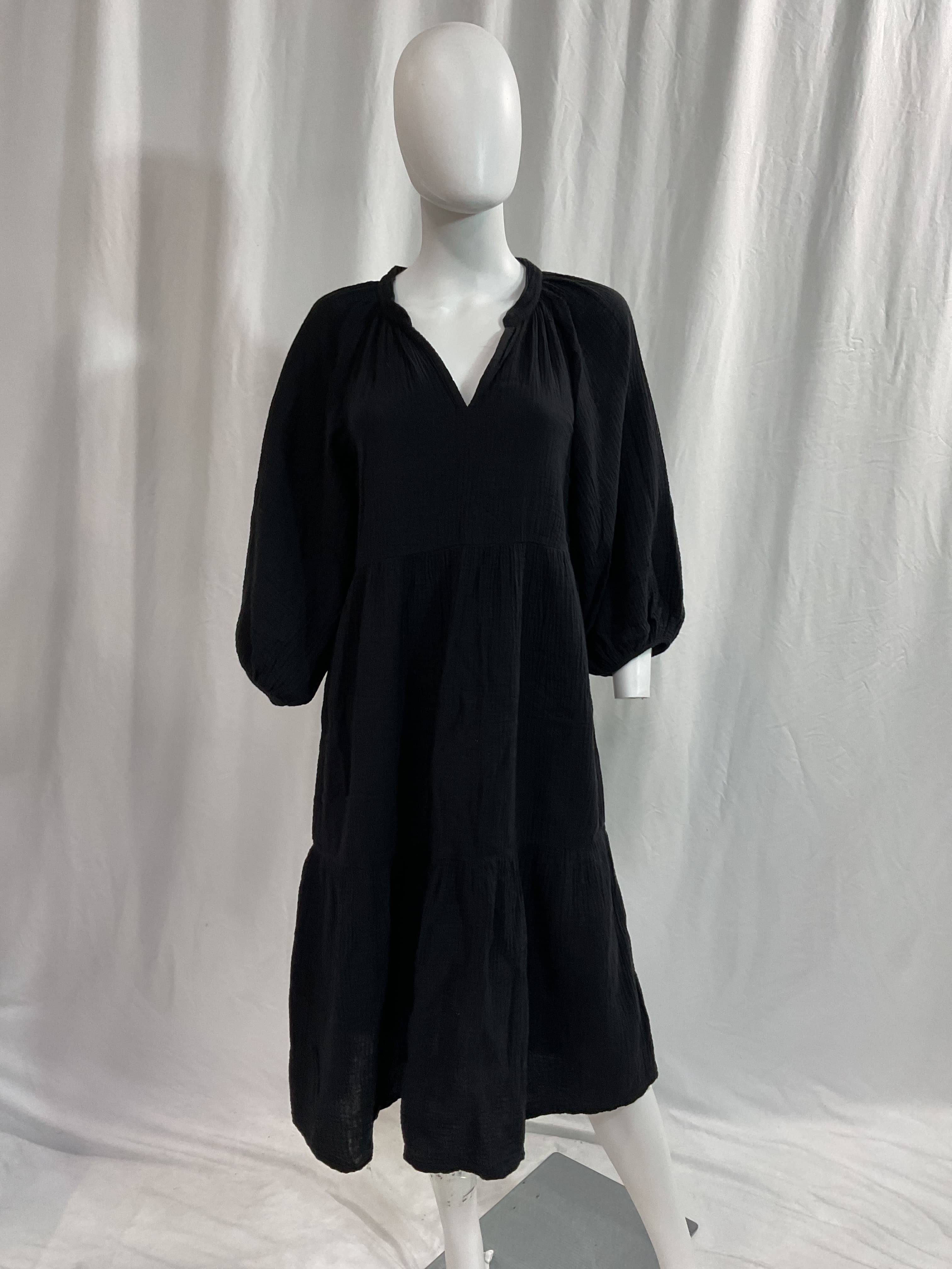 Imani Tiered Peasant Dress In Black - Image 3