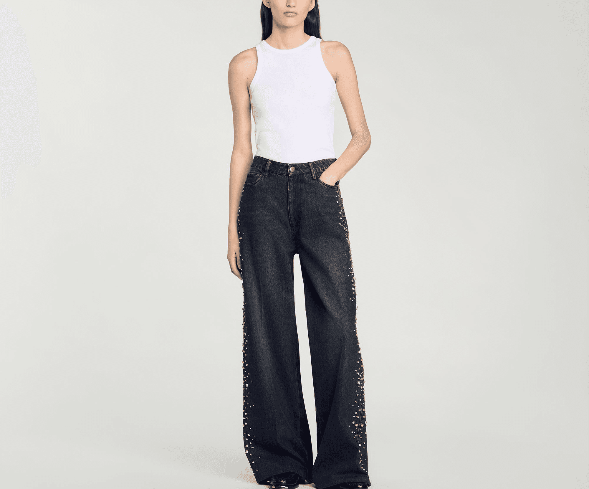 Wide-Leg Rhinestone Jeans - Image 1