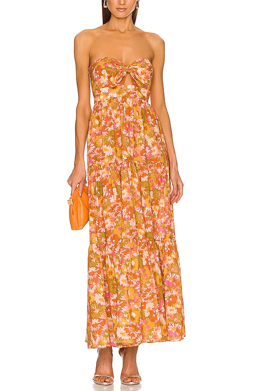 Violet Tie Midi Dress In Khaki Multi Floral - Image 1
