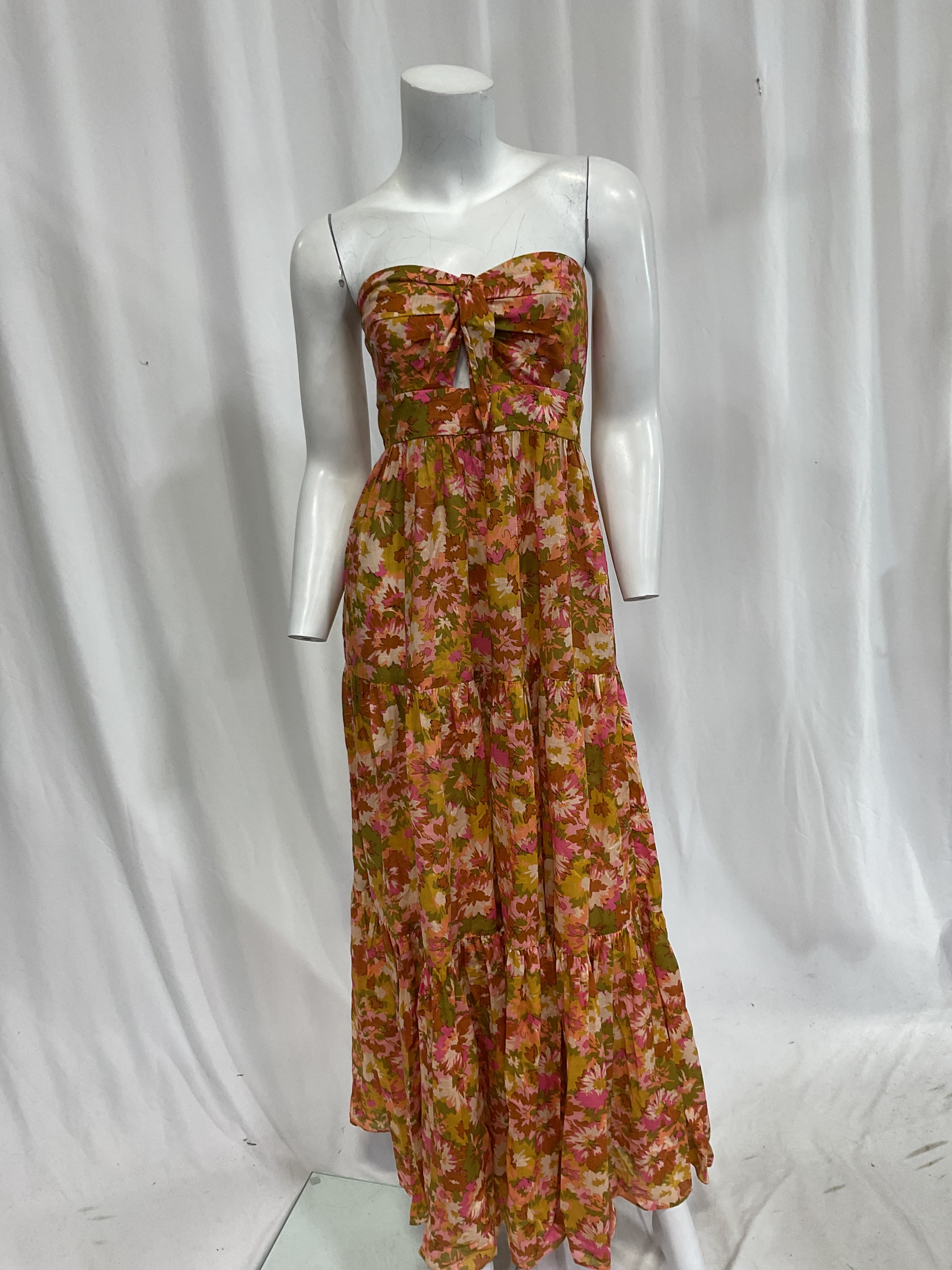 Violet Tie Midi Dress In Khaki Multi Floral - Image 4