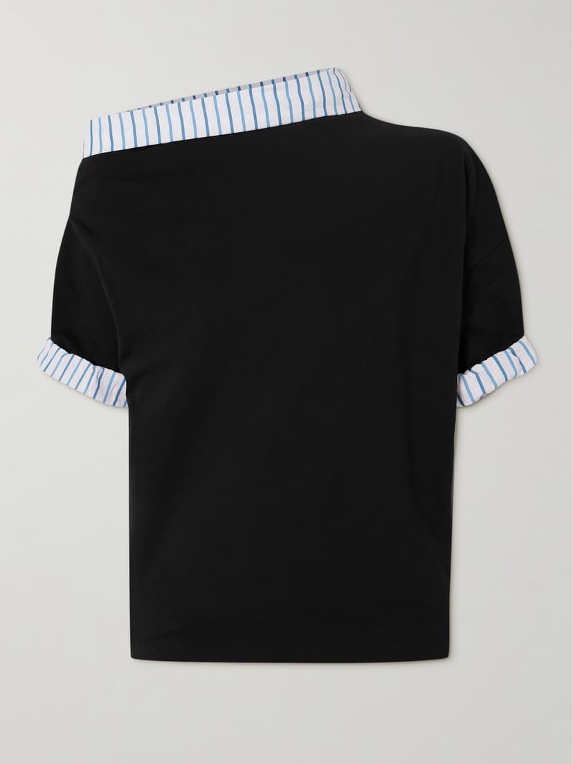 Twisted Striped Cotton-Poplin And Draped Cotton-Jersey T-Shirt - Image 1