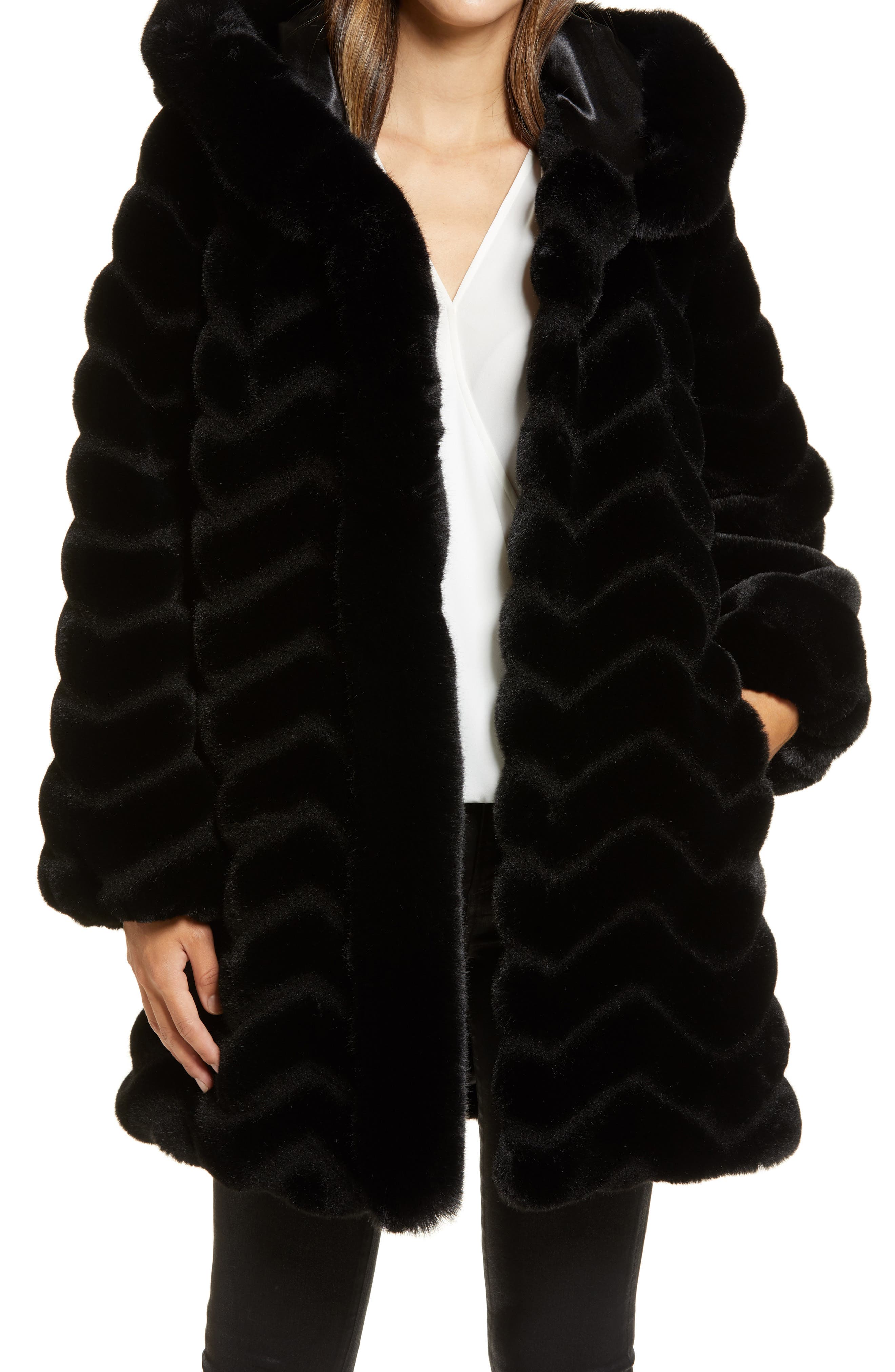 Grooved Faux Fur Hooded Jacket - Image 1