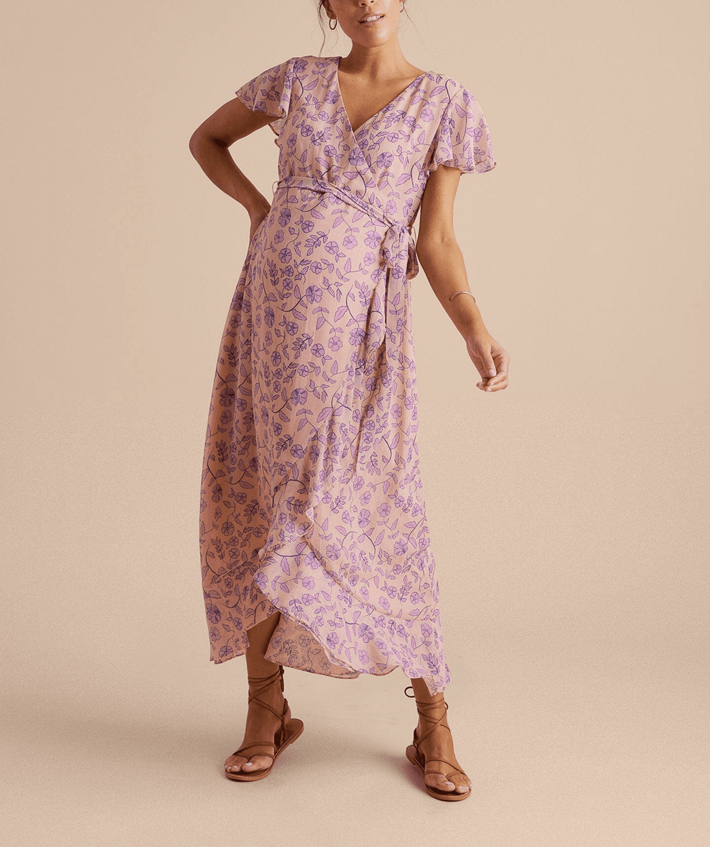Flutter Sleeve Faux Wrap Dress - Image 1