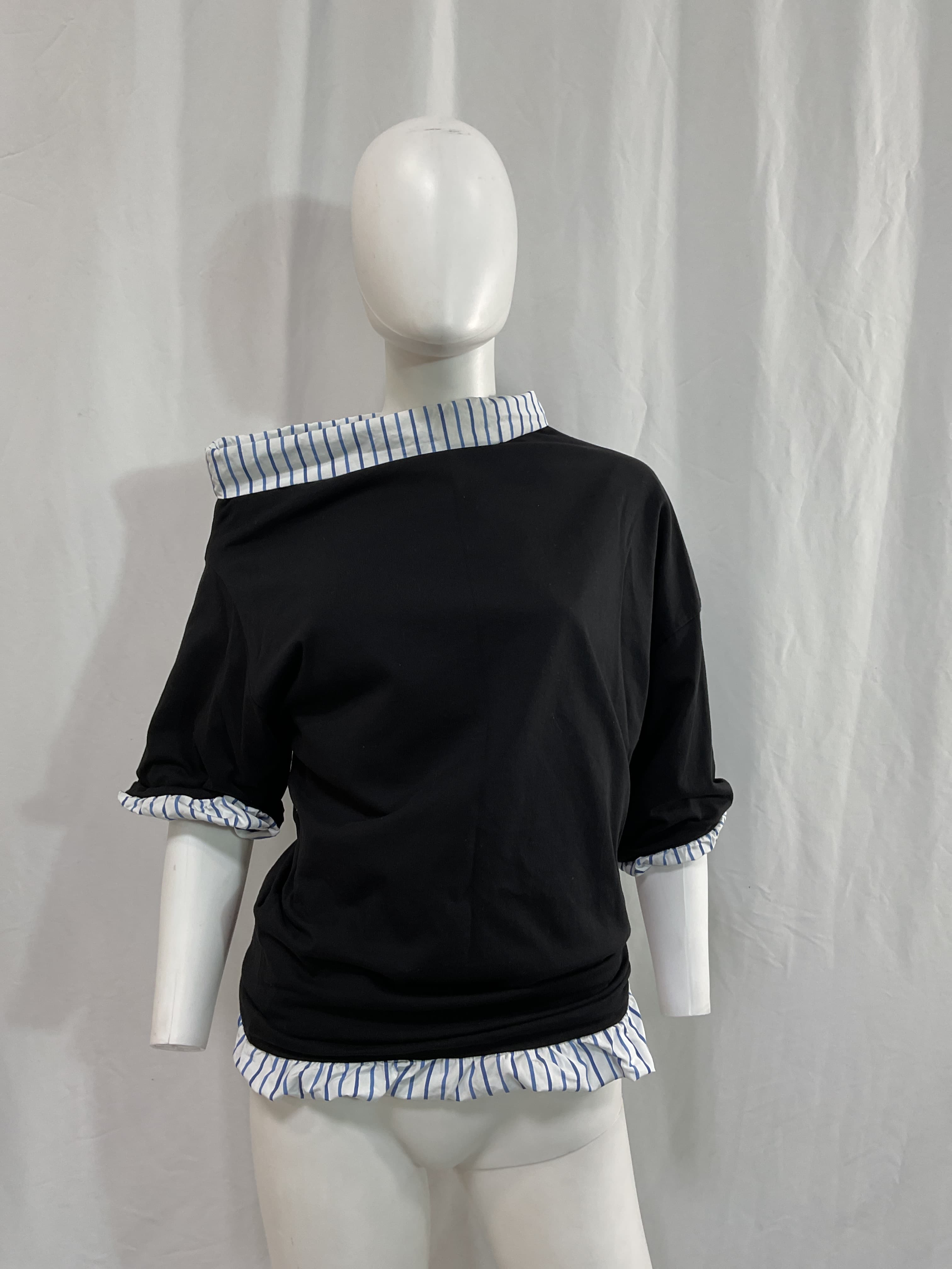 Twisted Striped Cotton-Poplin And Draped Cotton-Jersey T-Shirt - Image 2