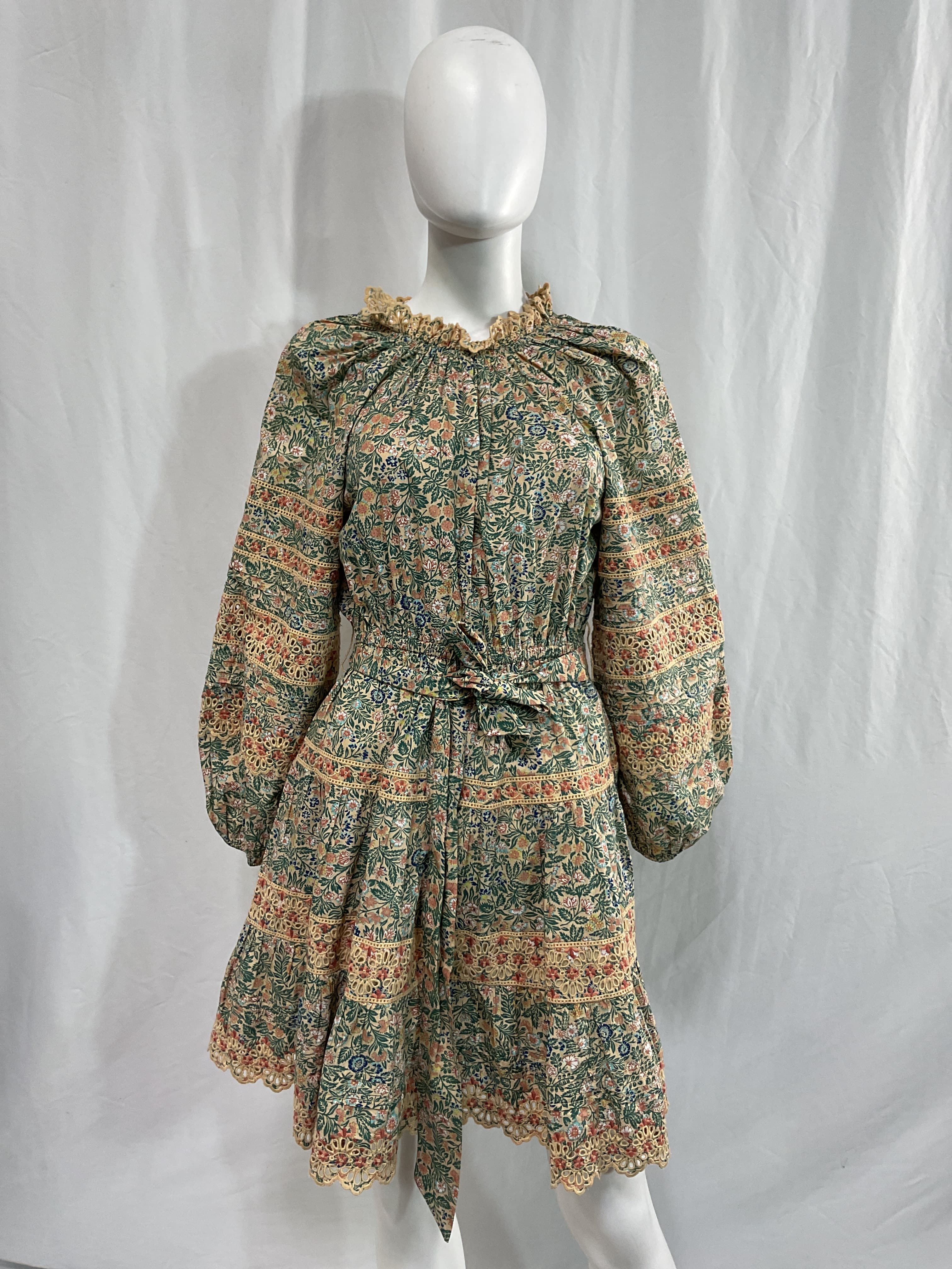 Ardith Belted Broderie Anglaise-Trimmed Floral-Print Cotton-Poplin Mini Dress - Image 4
