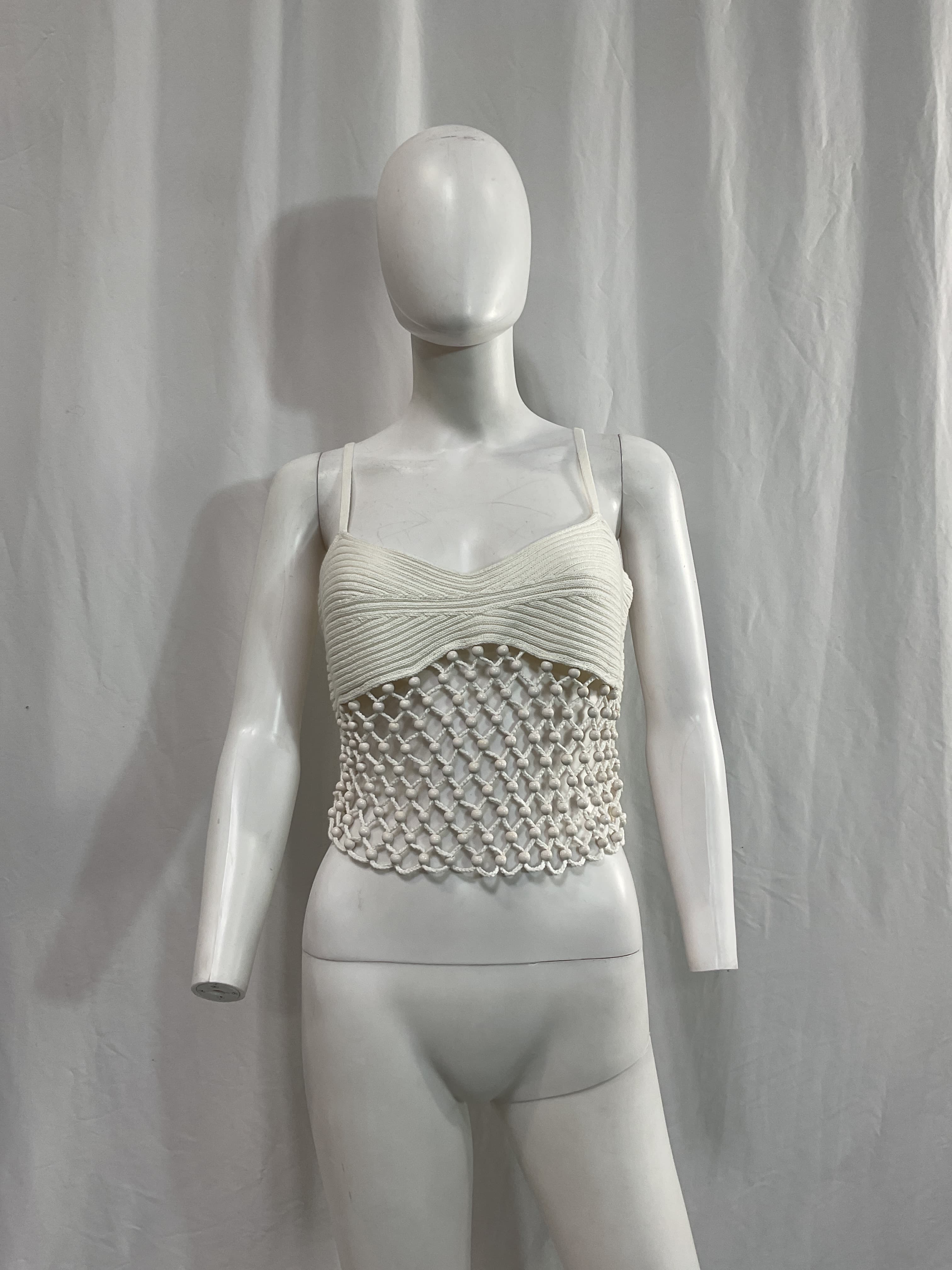 Nastasia Beaded Crochet Tank In White - Image 3