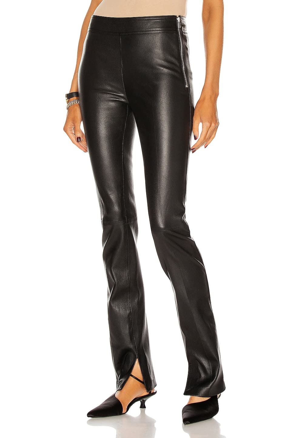 Slit Leather Pant In Black - Image 1