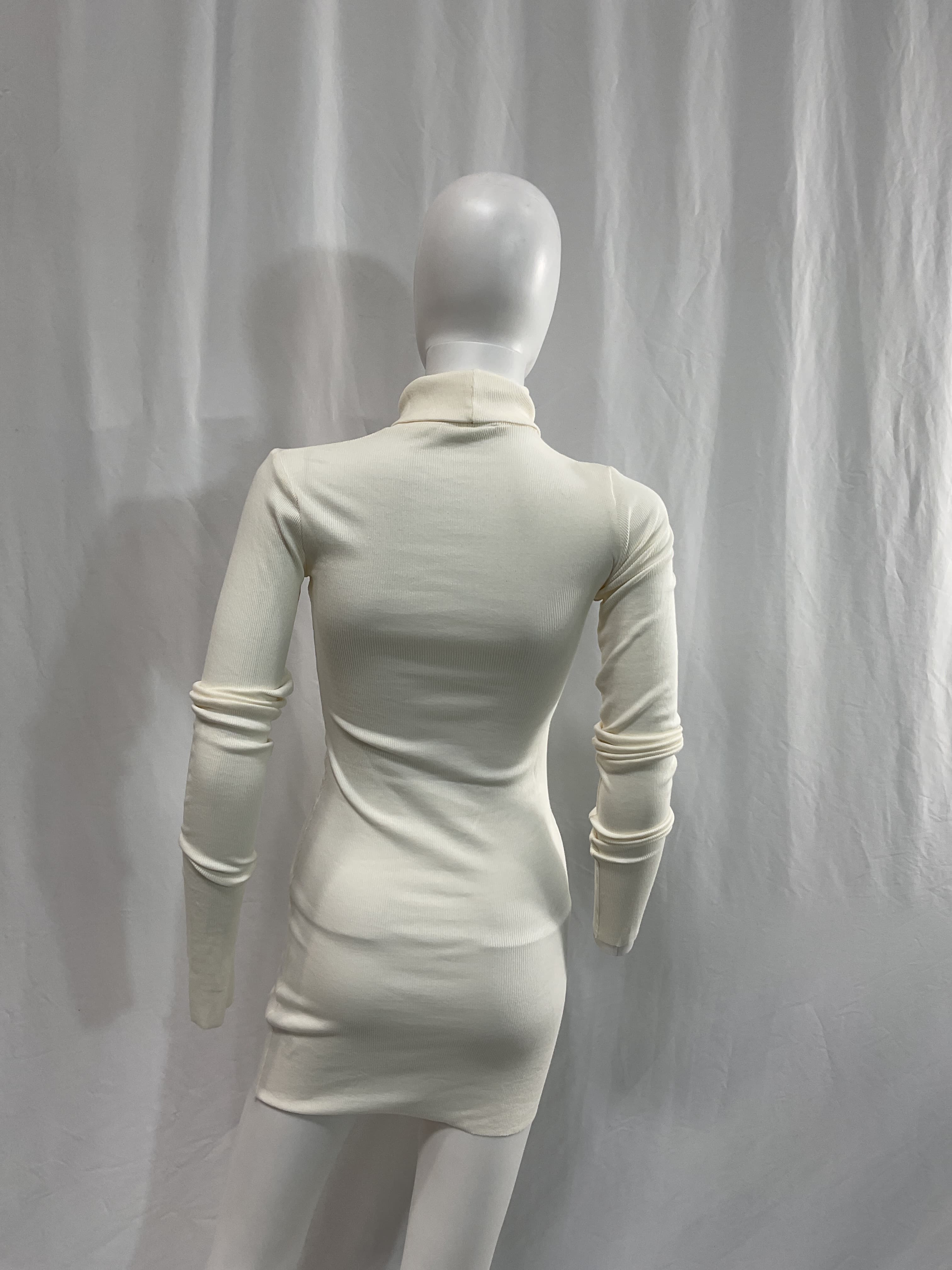 Long Sleeve Turtleneck Mini Dress In Cream - Image 2