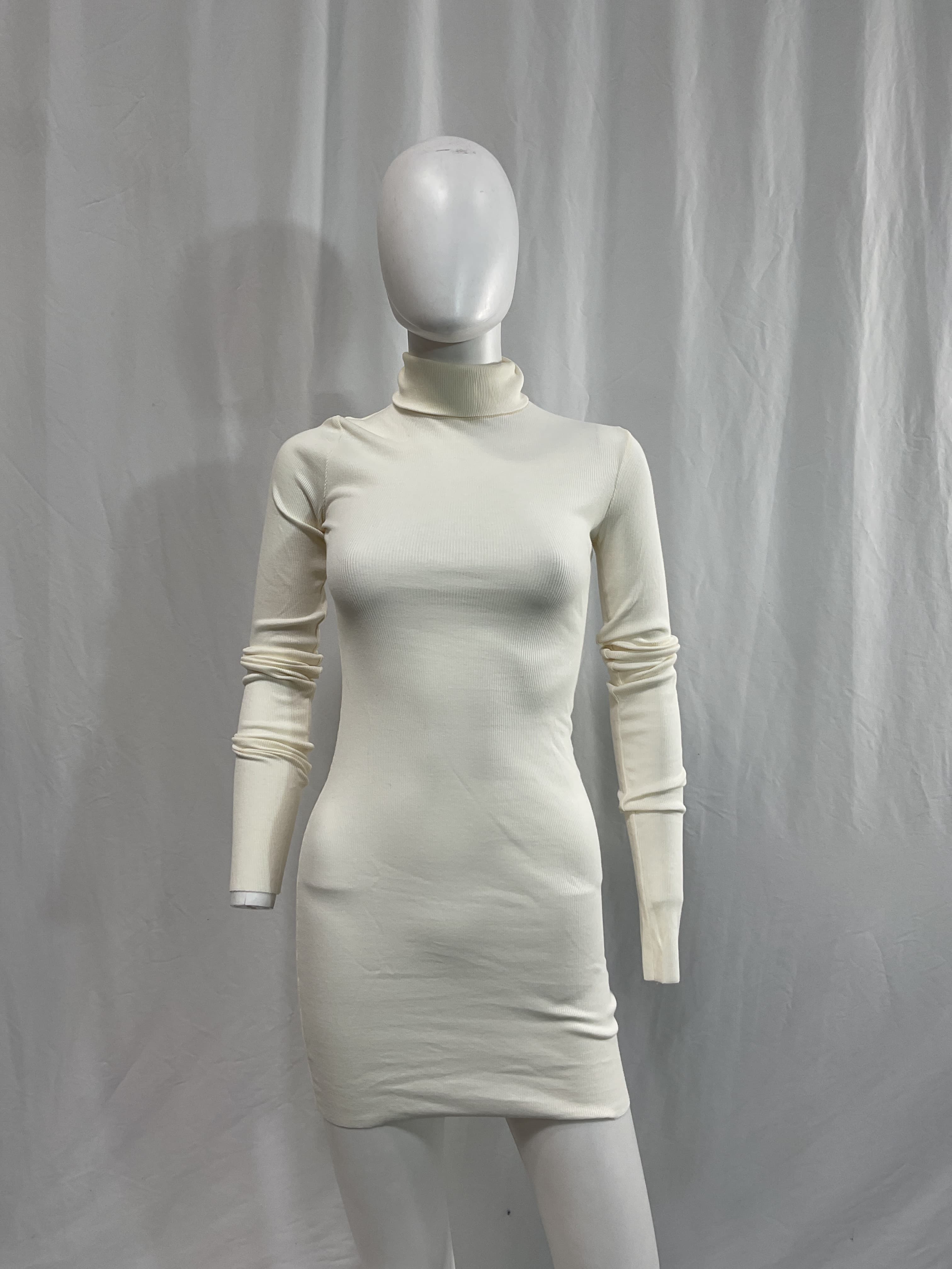 Long Sleeve Turtleneck Mini Dress In Cream - Image 3