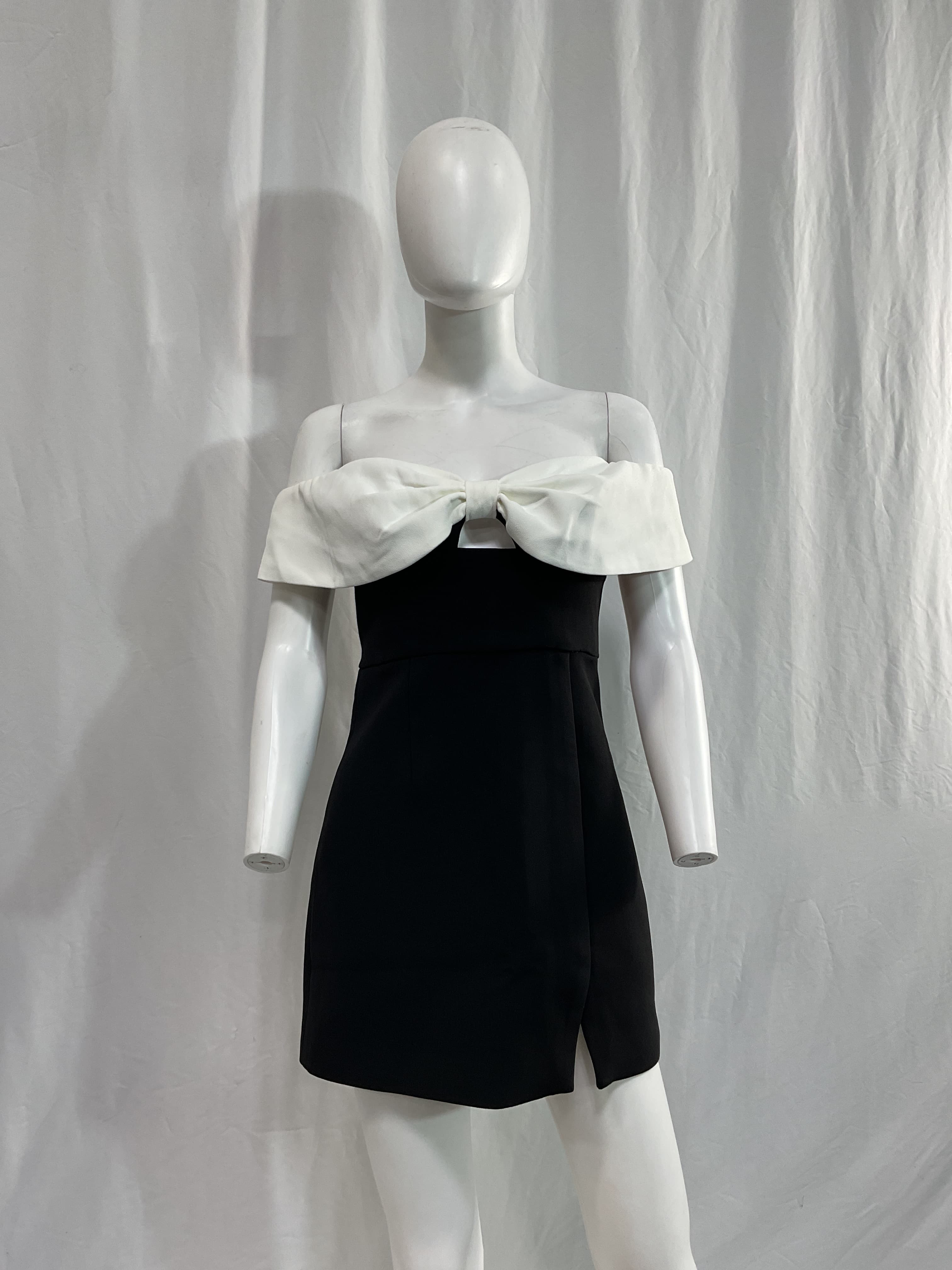 Crepe Bow Mini Dress In Black - Image 2