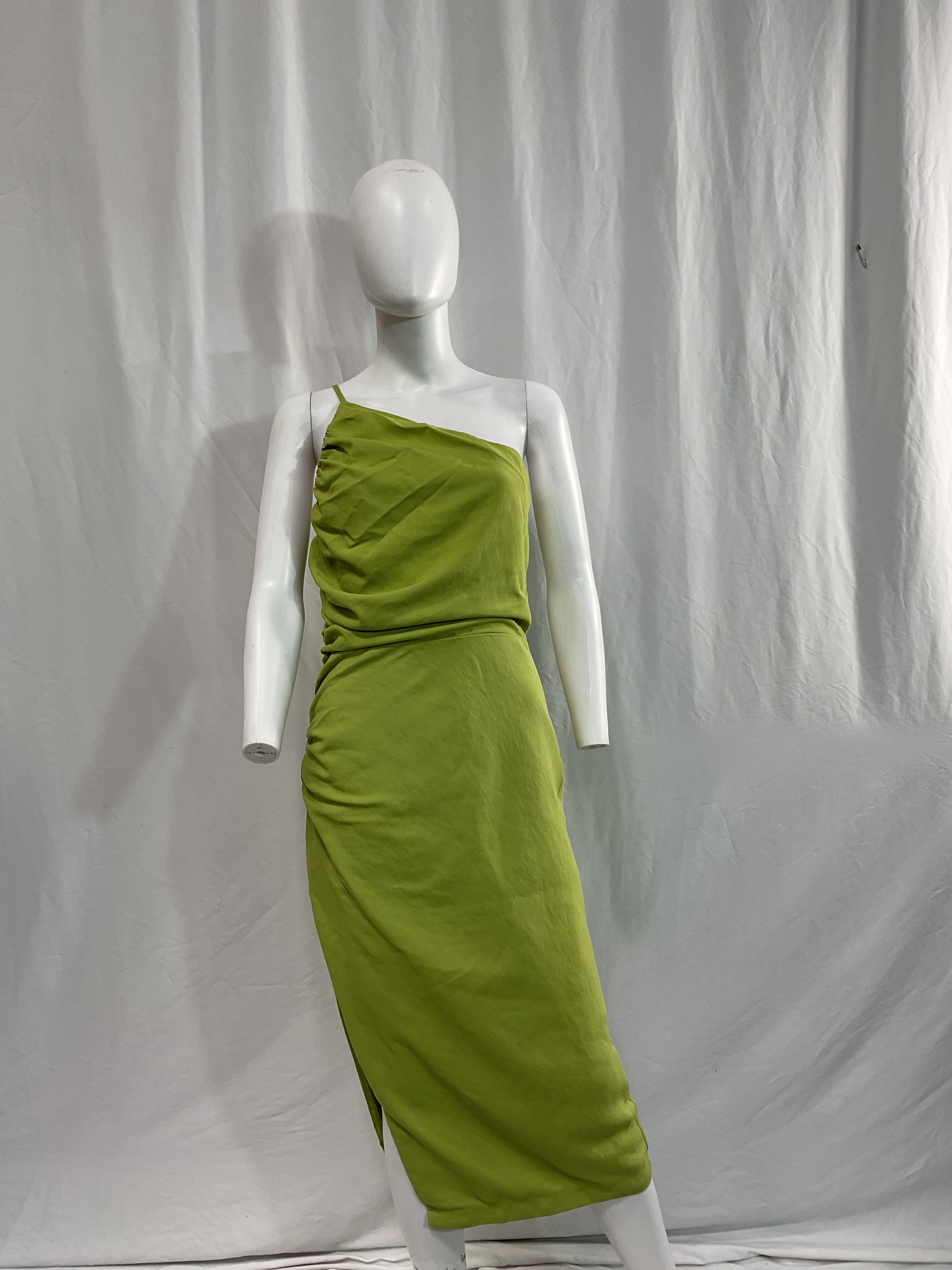 Asymmetric Gathered Dress In Kiwi - Image 2