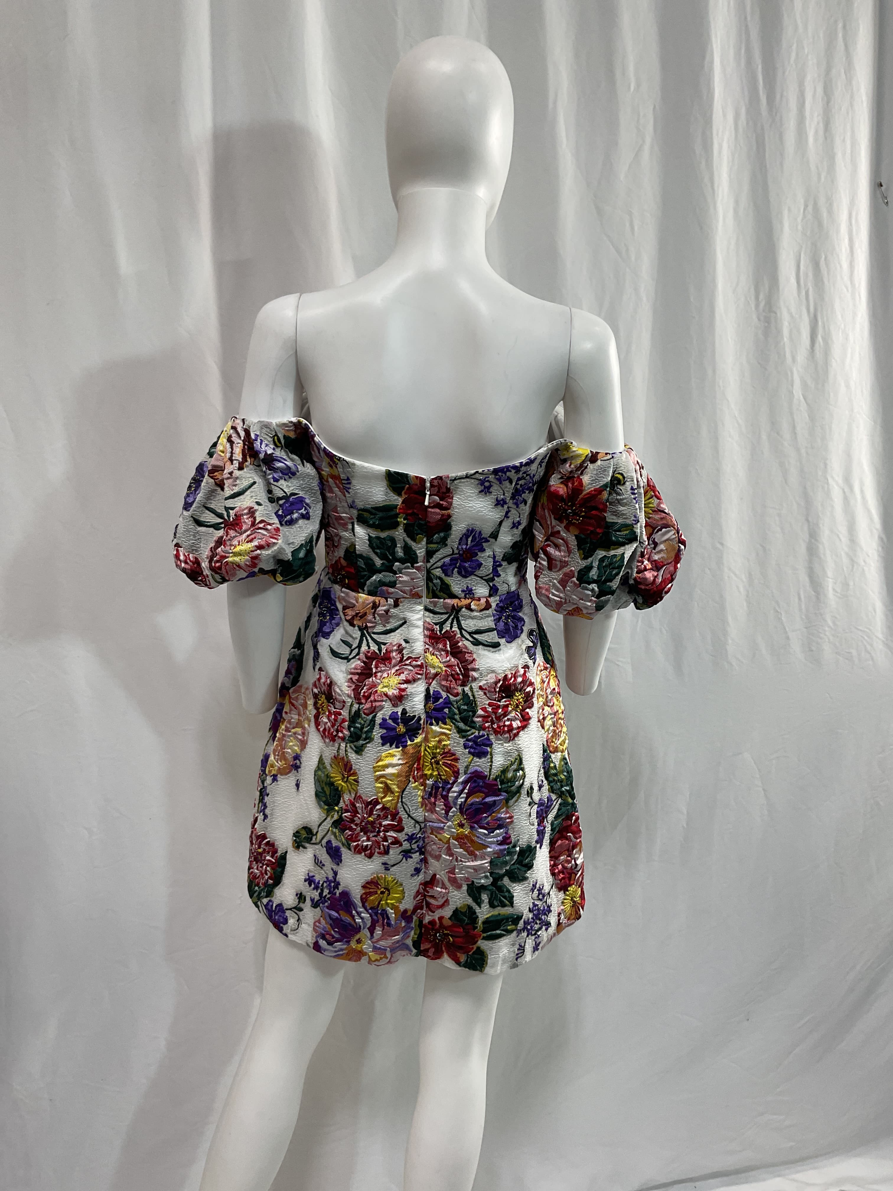 Floral Puff Sleeve Fil Coup Cocktail Dress - Image 3
